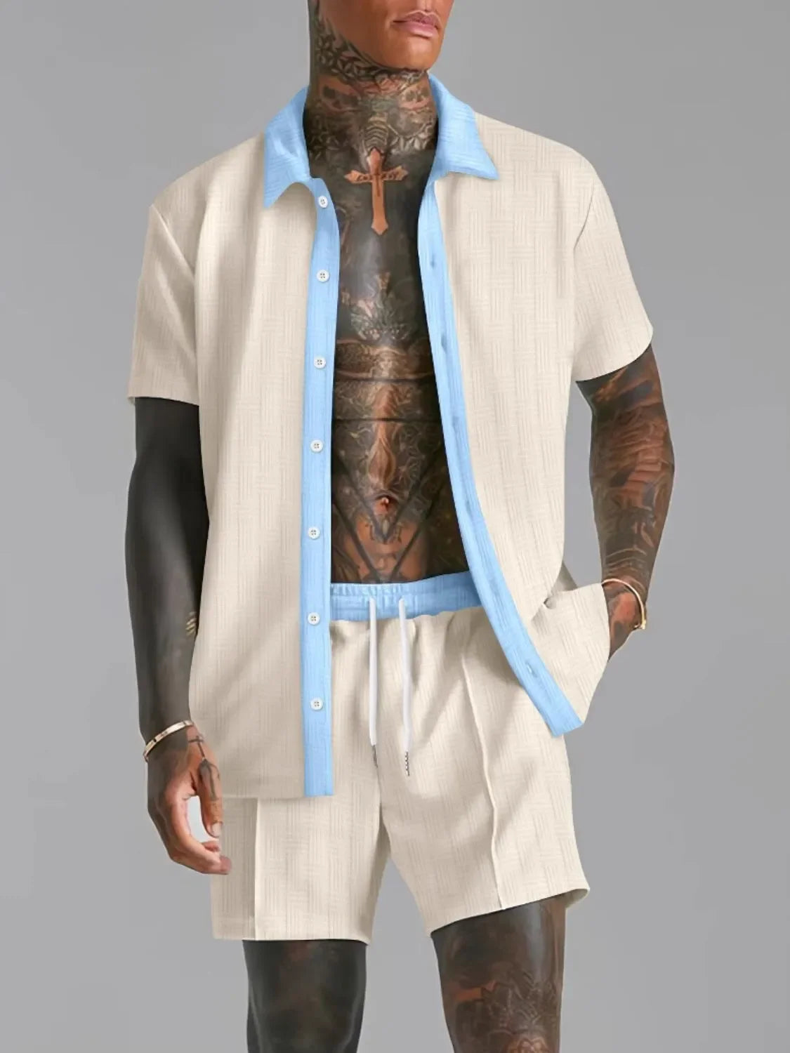 Men's Full Size Collared Neck Short Sleeve Top and Shorts Set Plus Size - Southern Shores Clothing