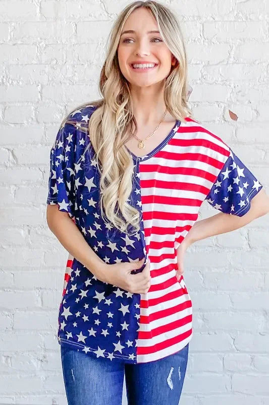 Patriotic Flag Short Sleeve Top With Chest Pocket - Southern Shores Clothing