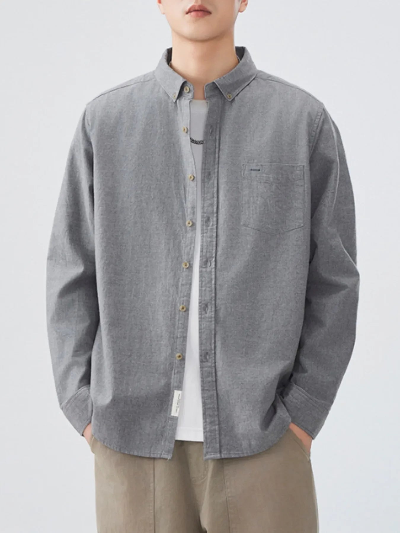 Plus Size Cotton Blend Button Up Long Sleeve Shirt