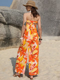 Tied Printed Tube Jumpsuit With Wide Leg Back Tie Detail - Southern Shores Clothing