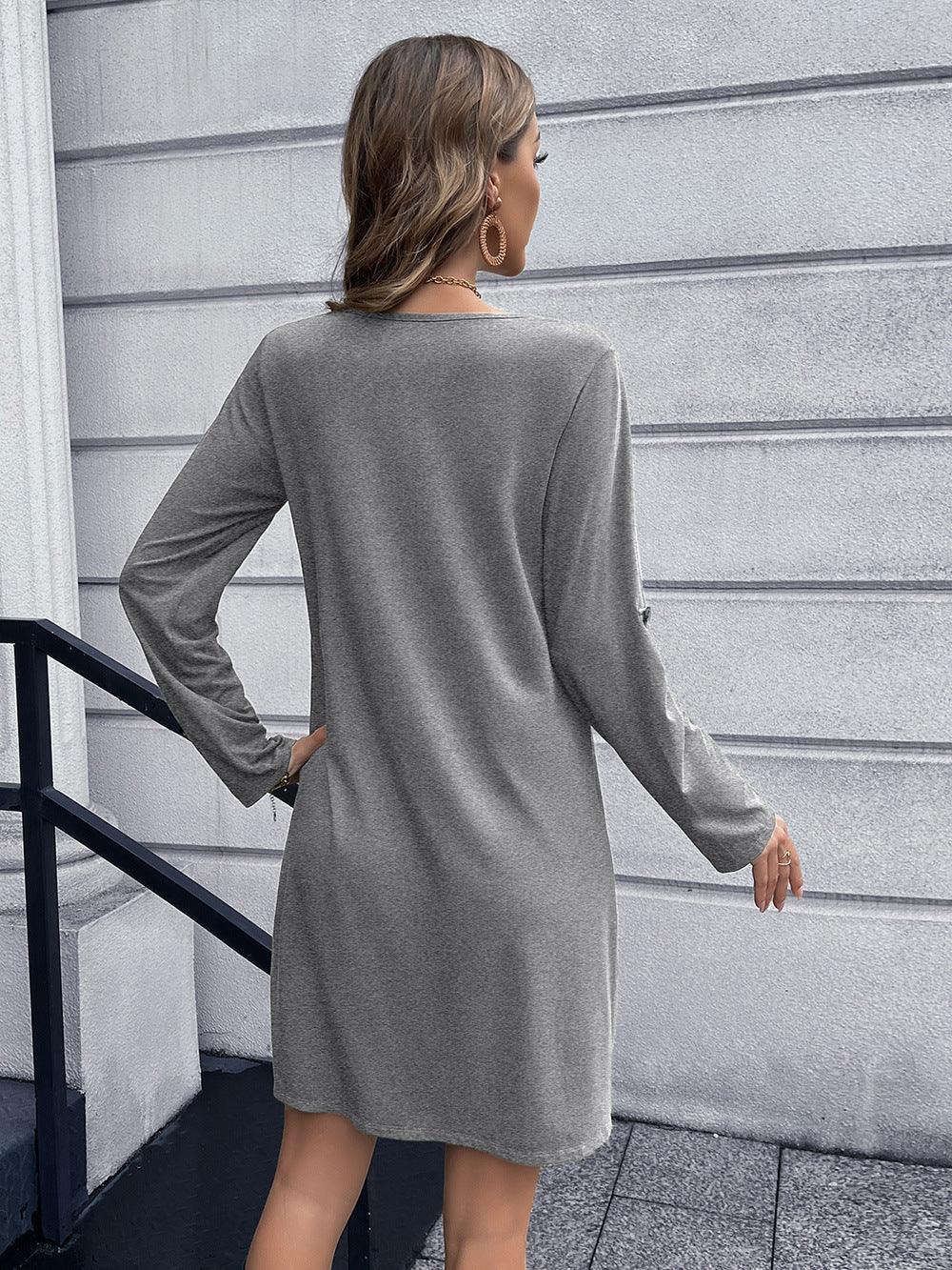 Casual Button Down V Neck Mini Dress Solid - Southern Shores Clothing