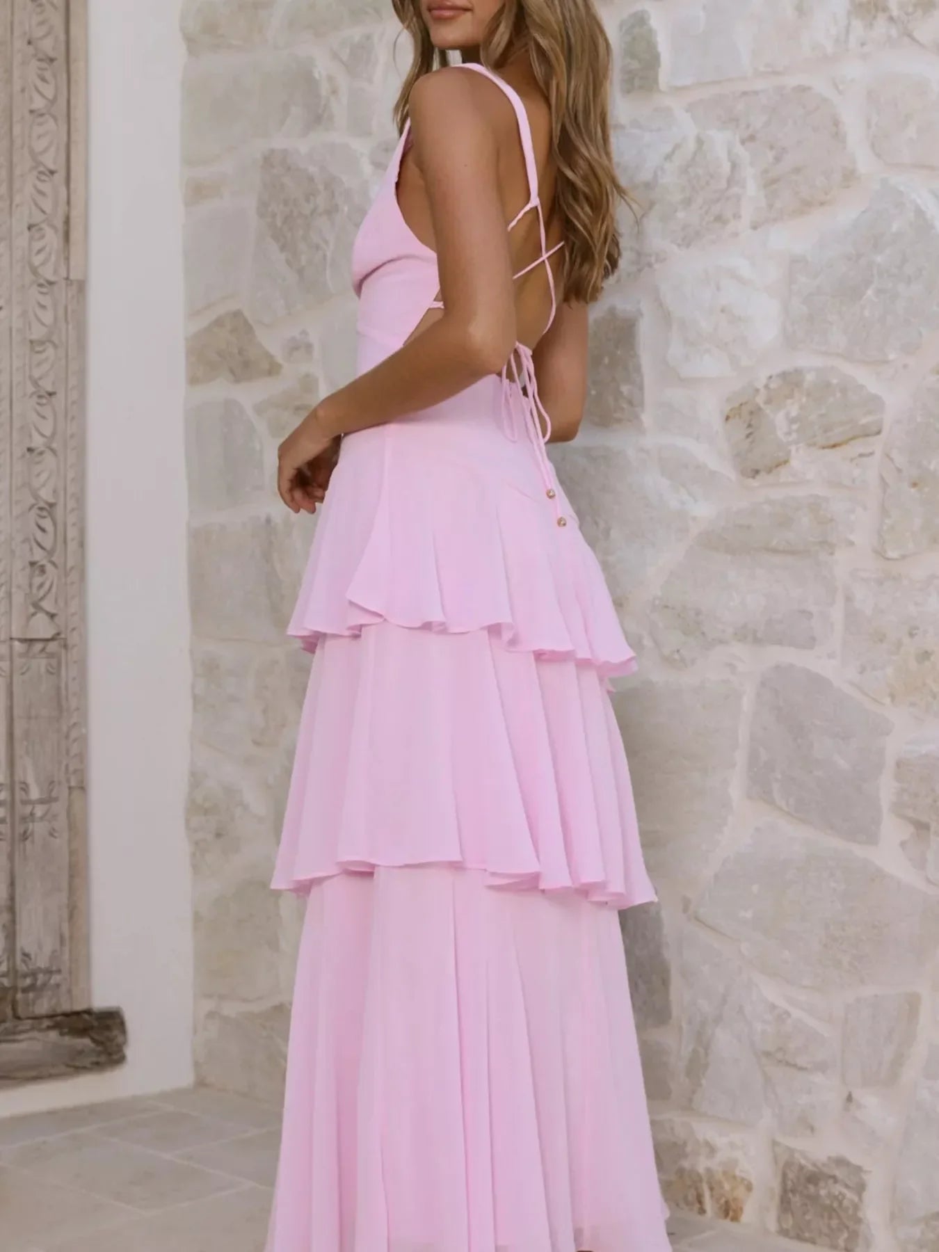 Sleeveless Ruffled Layered Backless Maxi Dress - Southern Shores Clothing