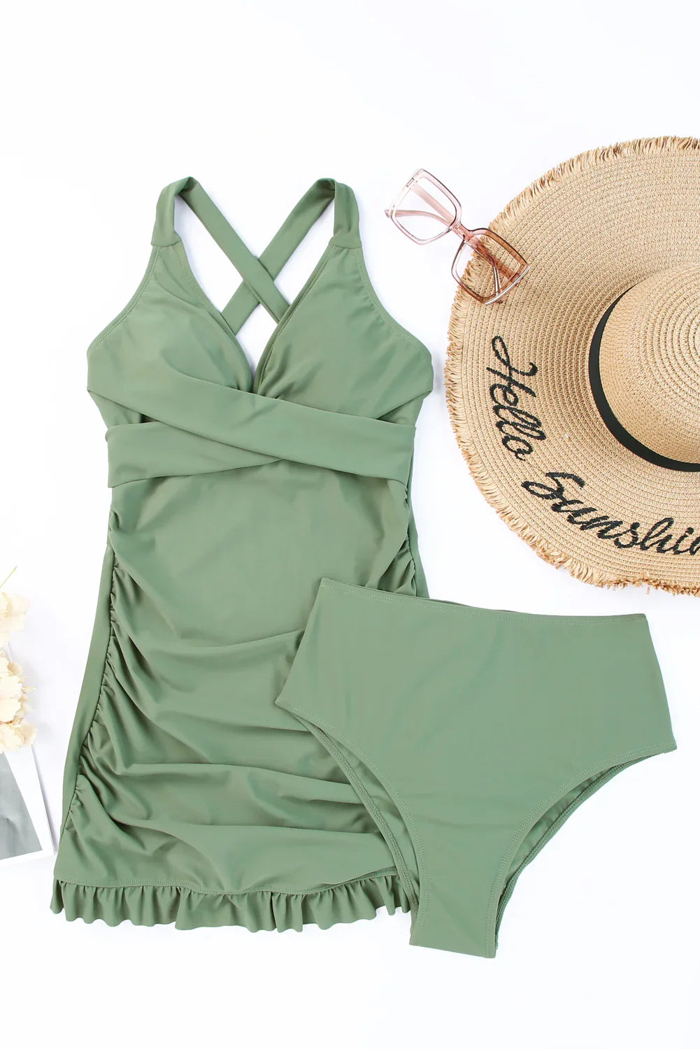 Tie Back Sleeveless Swim Dress and Bottoms Set - Southern Shores Clothing