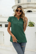Swiss Dot Notched Neck Short Sleeve Top Casual Wear - Southern Shores Clothing