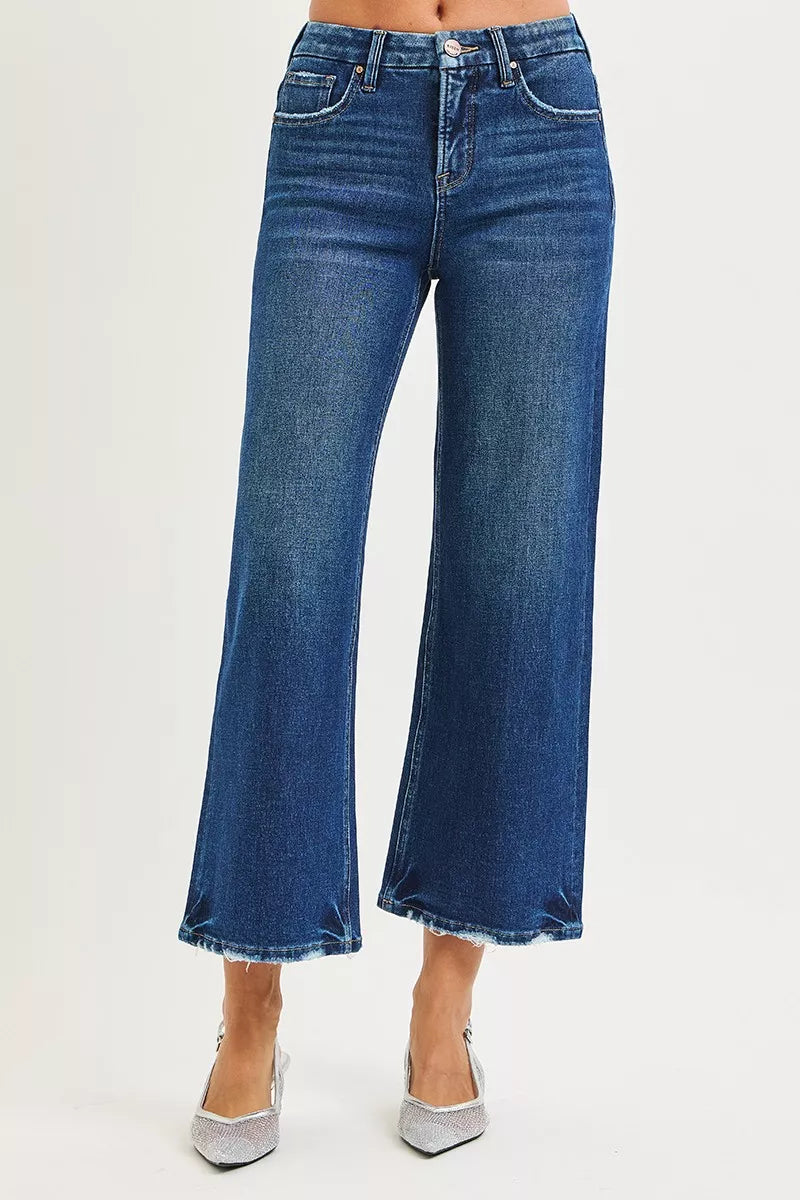 Beach Risen Tummy Control 4 Way Stretch High Rise Crop Wide Leg Jeans