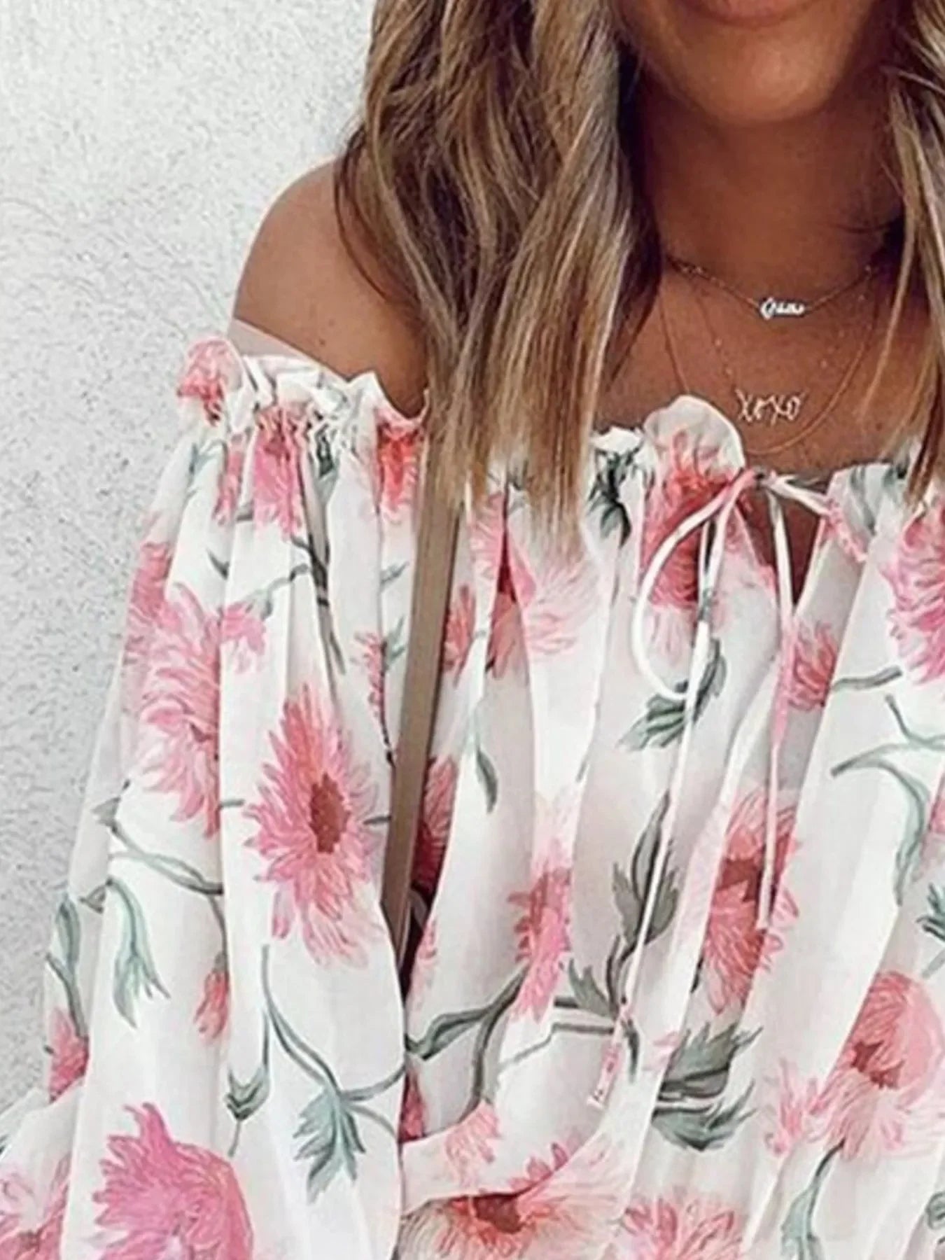 Off Shoulder Tied Ruffled Floral Print Blouse - Southern Shores Clothing