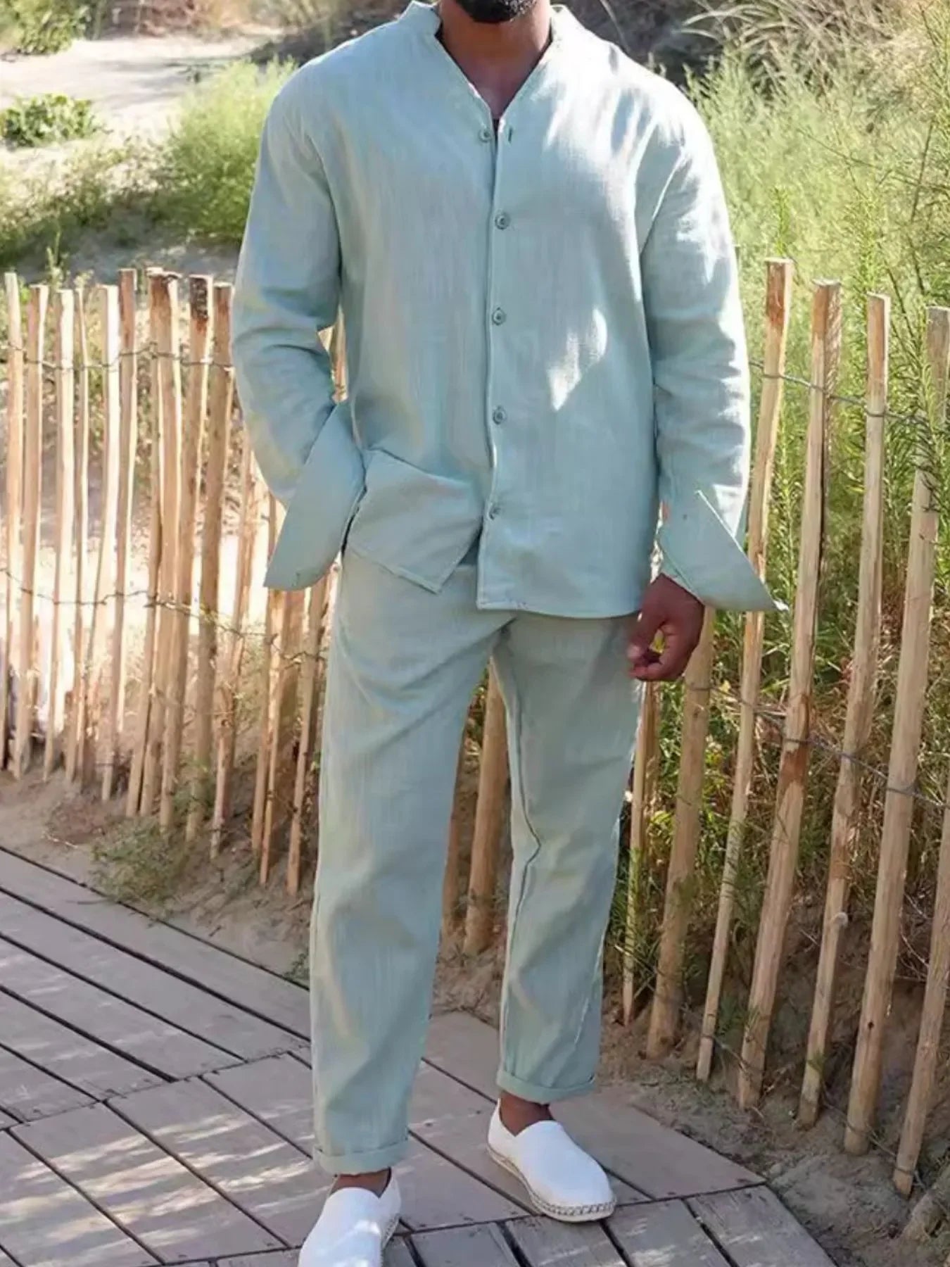 Men's Button Up Long Sleeve Top and Pants Set - Southern Shores Clothing