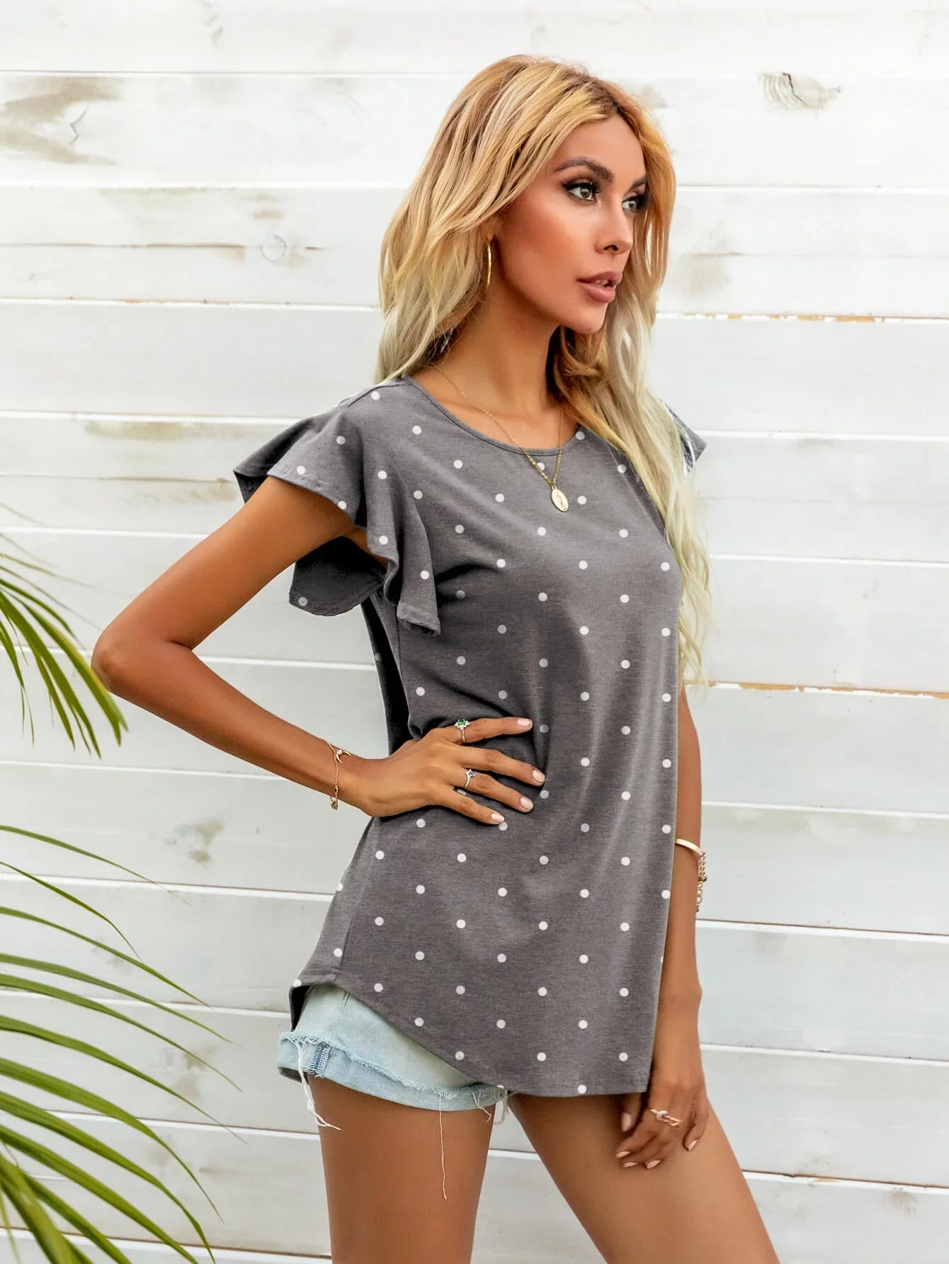 Round Neck Butterfly Sleeve Printed Stretch T Shirt - Southern Shores Clothing