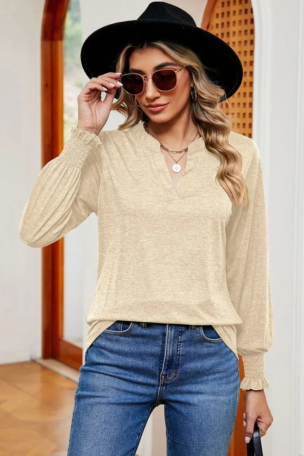 Notched Lantern Sleeve T-Shirt - Southern Shores Clothing