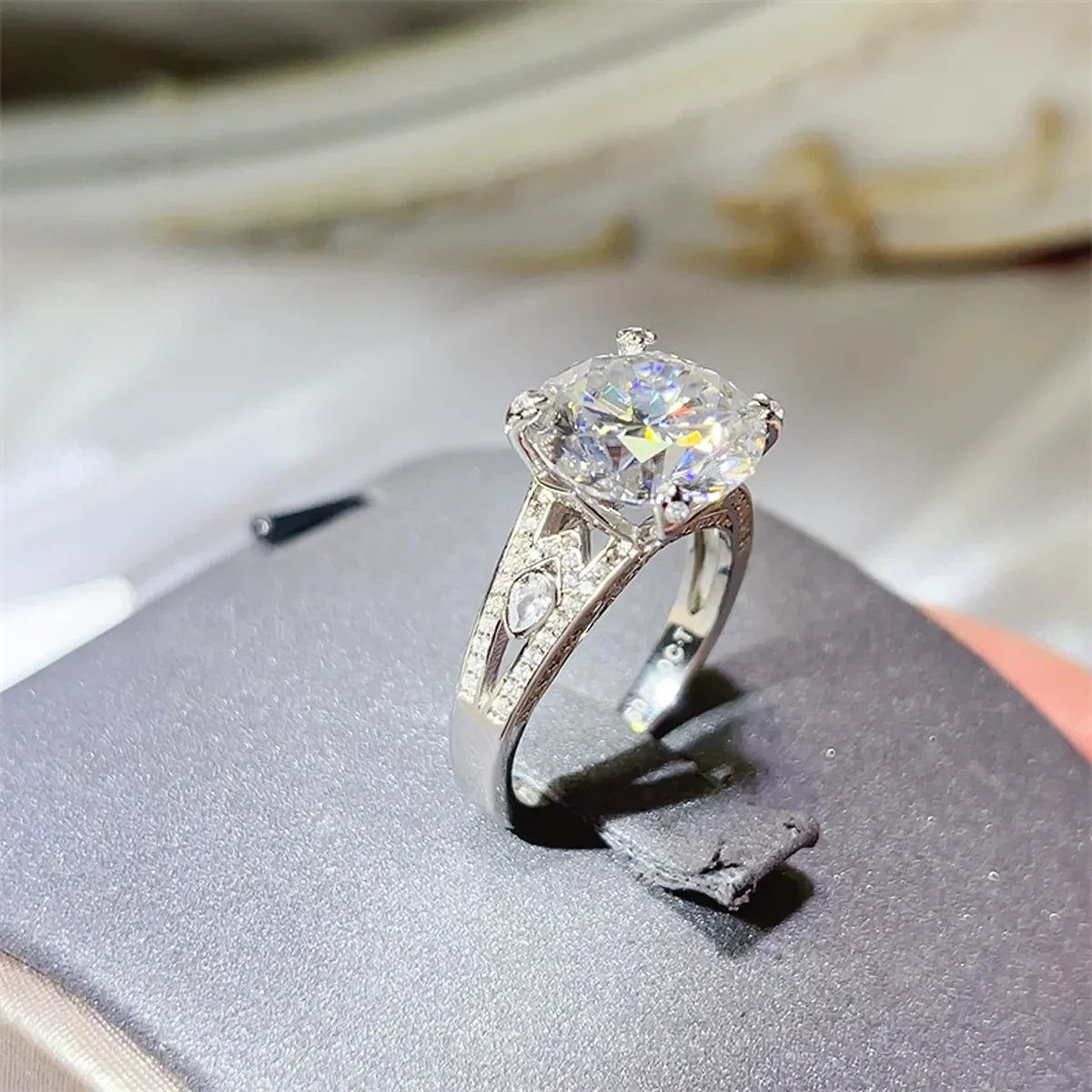 5 Carat Moissanite Sterling Silver Ring With Pave - Southern Shores Clothing