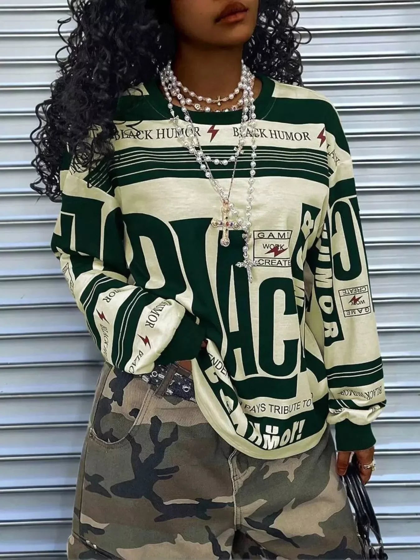 Printed Drop Shoulder Long Sleeve T-Shirt - Southern Shores Clothing