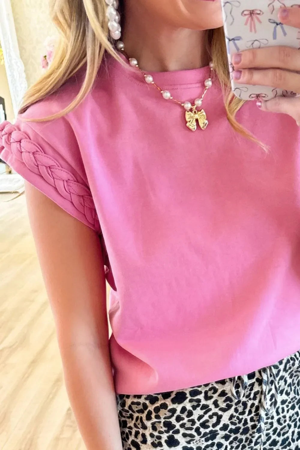 Slightly Stretchy Braided Cap Sleeve Crew Neck T Shirt - Southern Shores Clothing