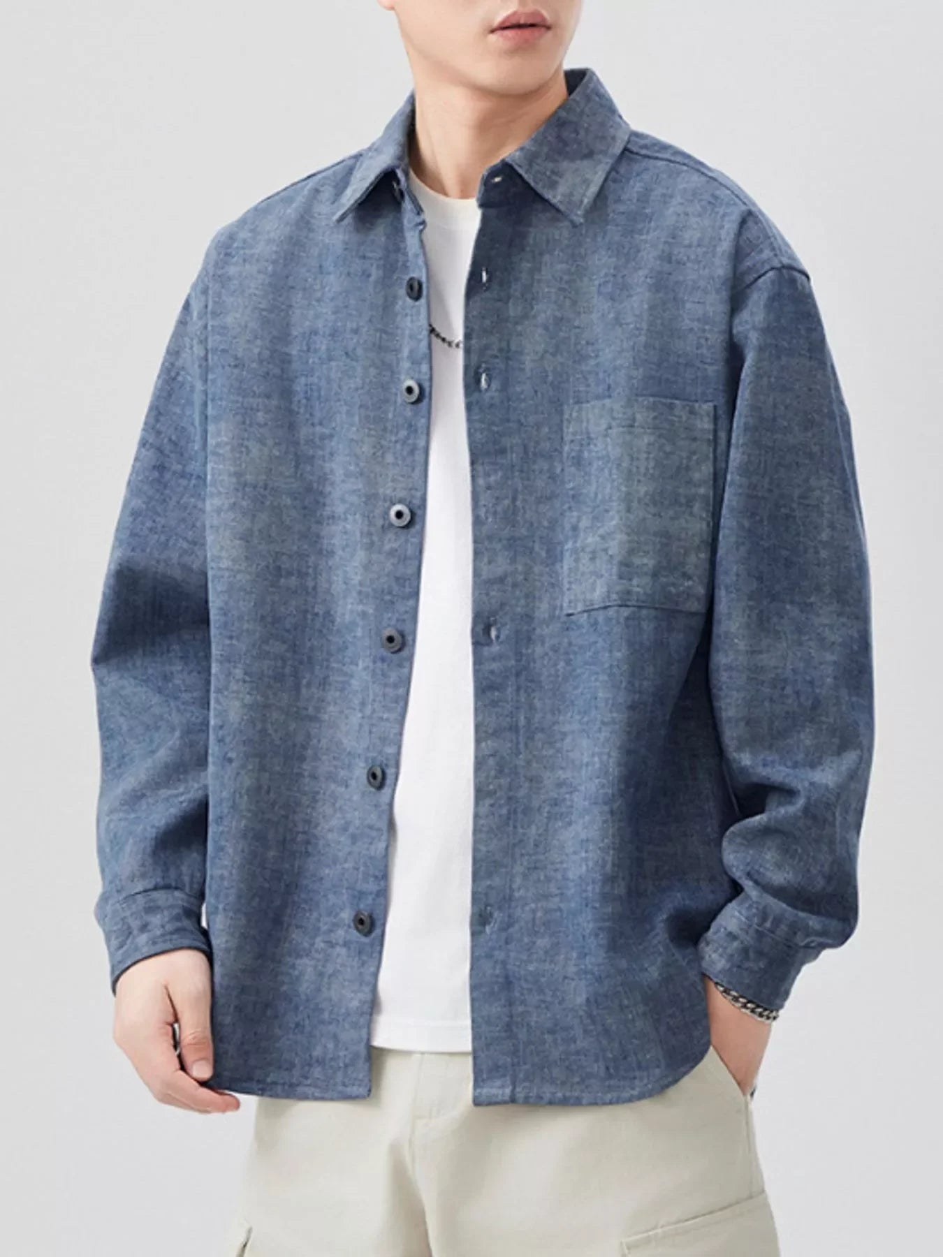 Plus Size Cotton Long Sleeve Button-Up Shirt - Southern Shores Clothing