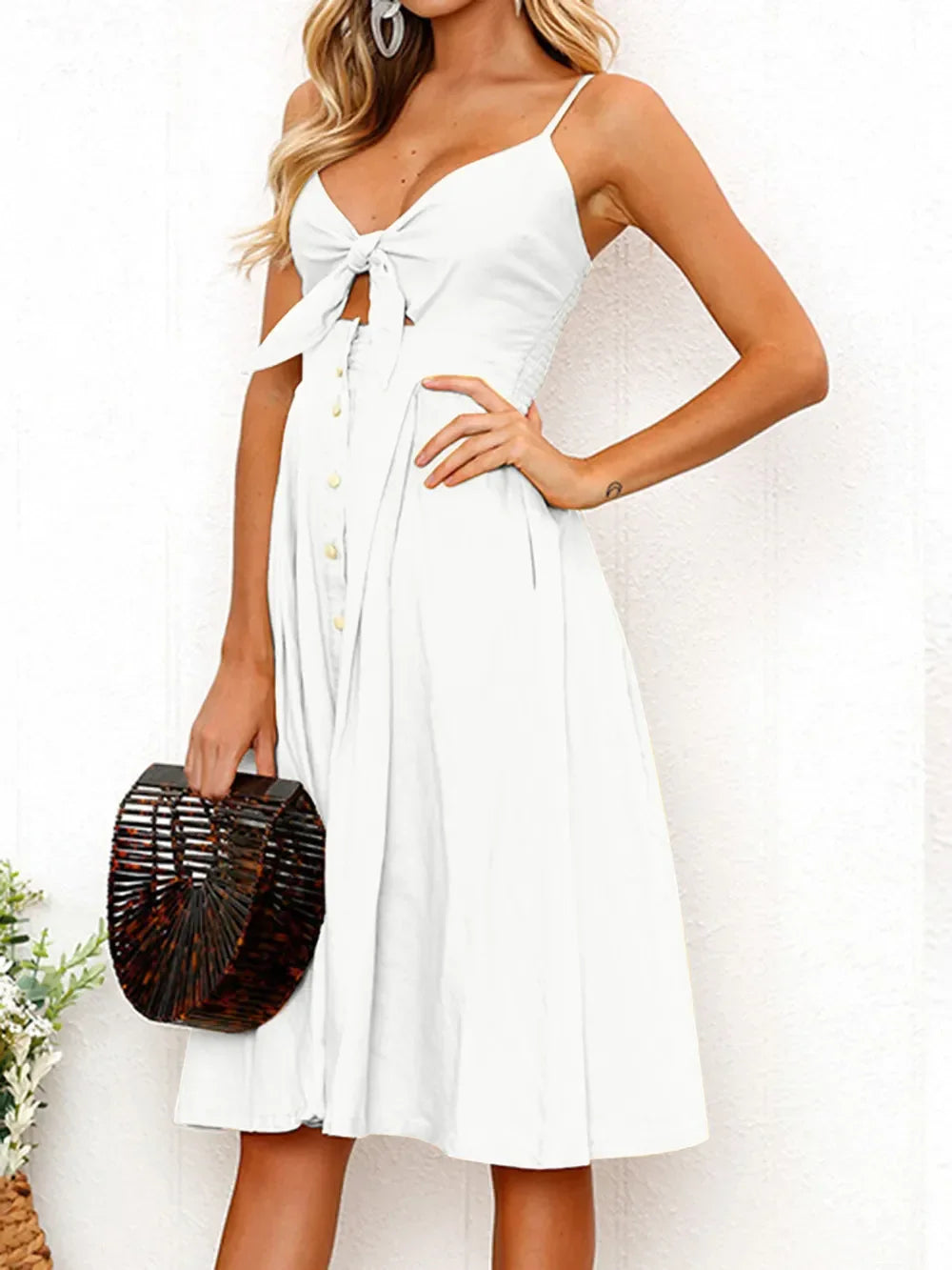 Cutout Smocked Sweetheart Neck Cami Dress - Southern Shores Clothing