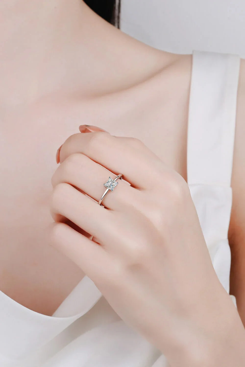 Sterling Silver Moissanite Solitaire Ring Minimalist