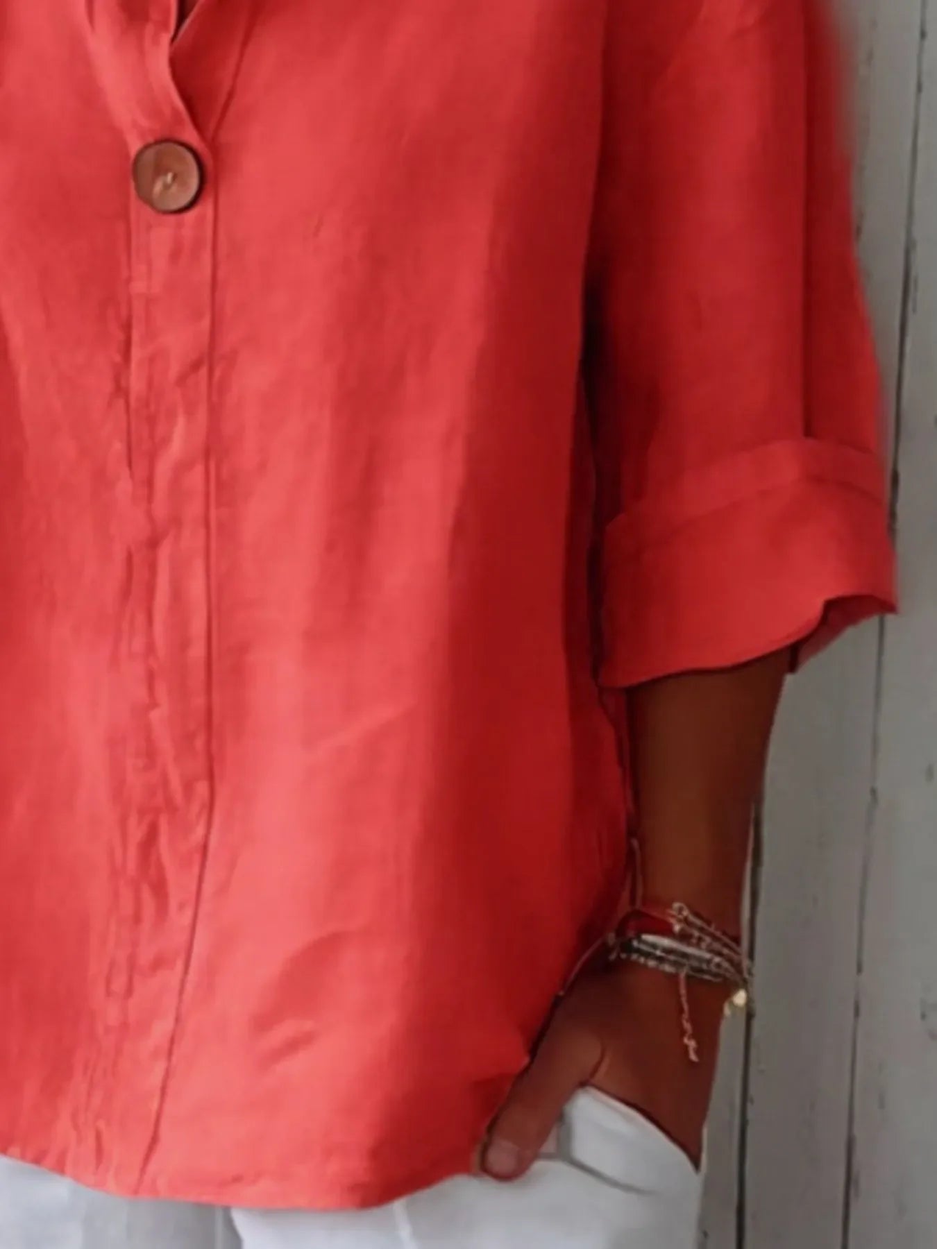 Plus Size Linen Blend Notched Blouse With Button Front - Southern Shores Clothing