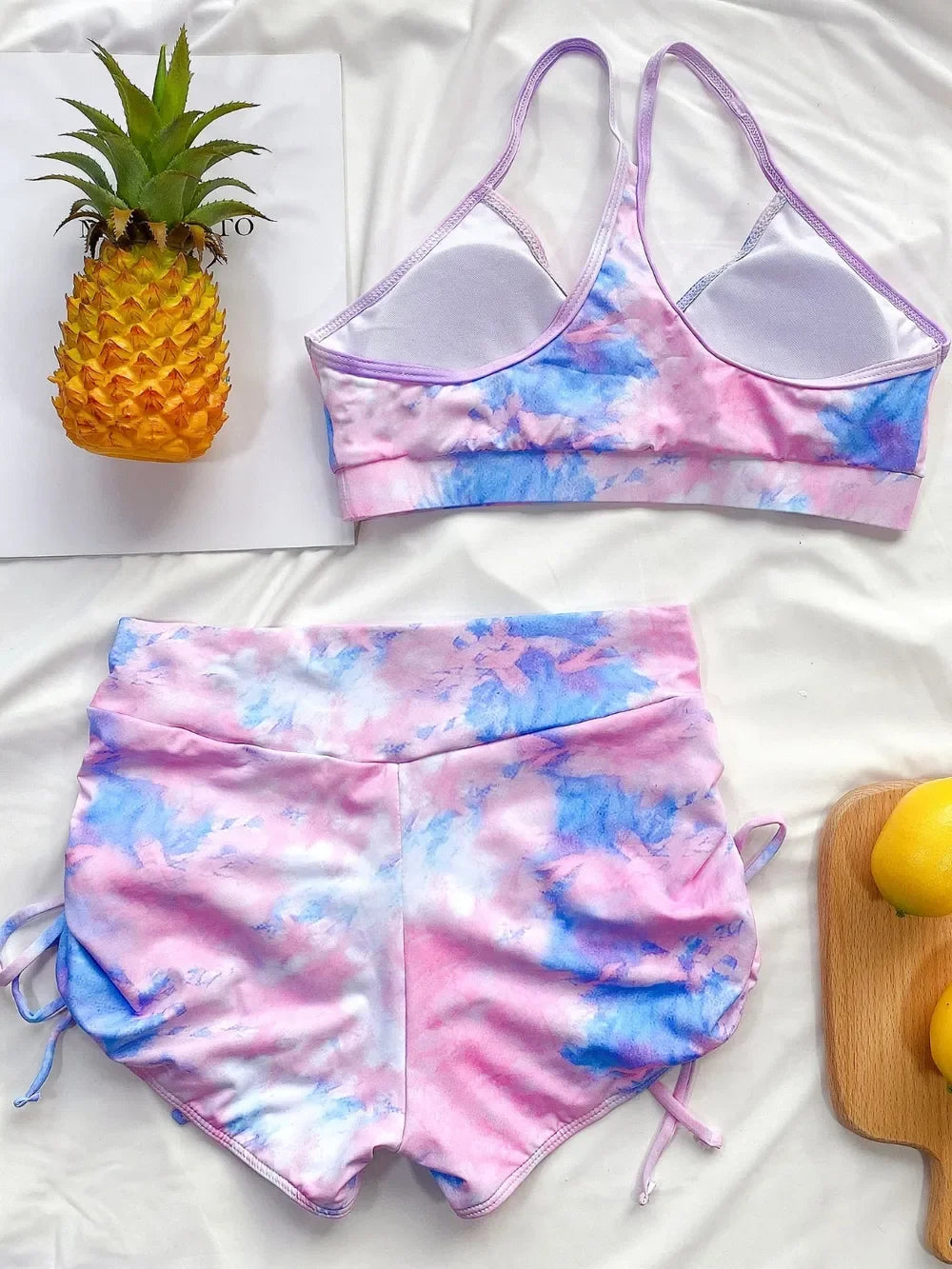 Tie-Dye Spaghetti Strap Top And Drawstring Shorts Swim Set - Southern Shores Clothing