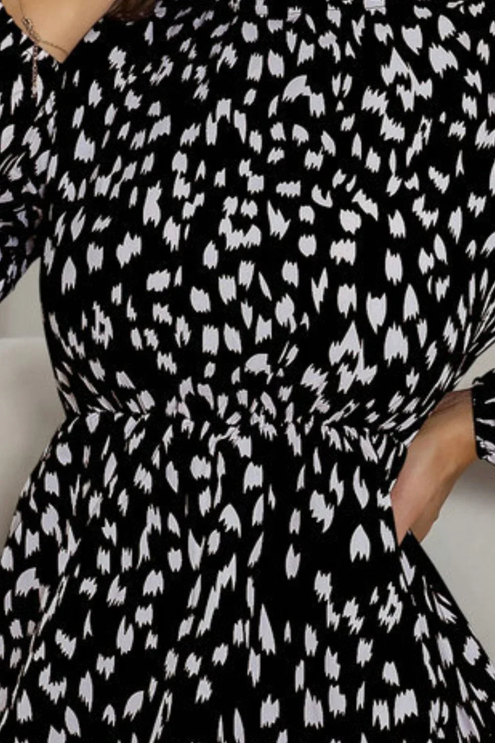 Casual Printed Frill Neck Long Sleeve Dress - Southern Shores Clothing