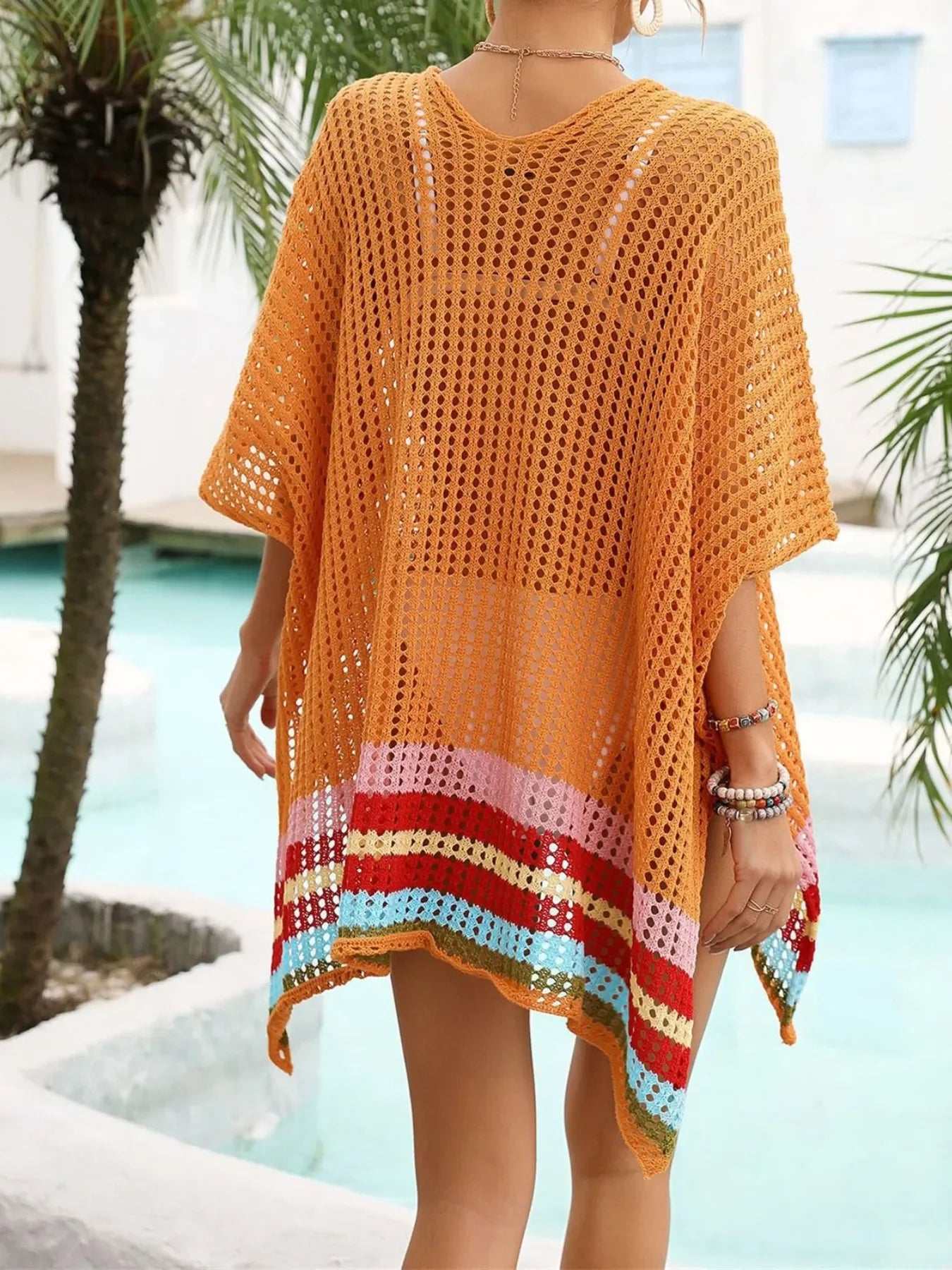 Crochet V-Neck Slit Cover-Up Dress One Size - Southern Shores Clothing