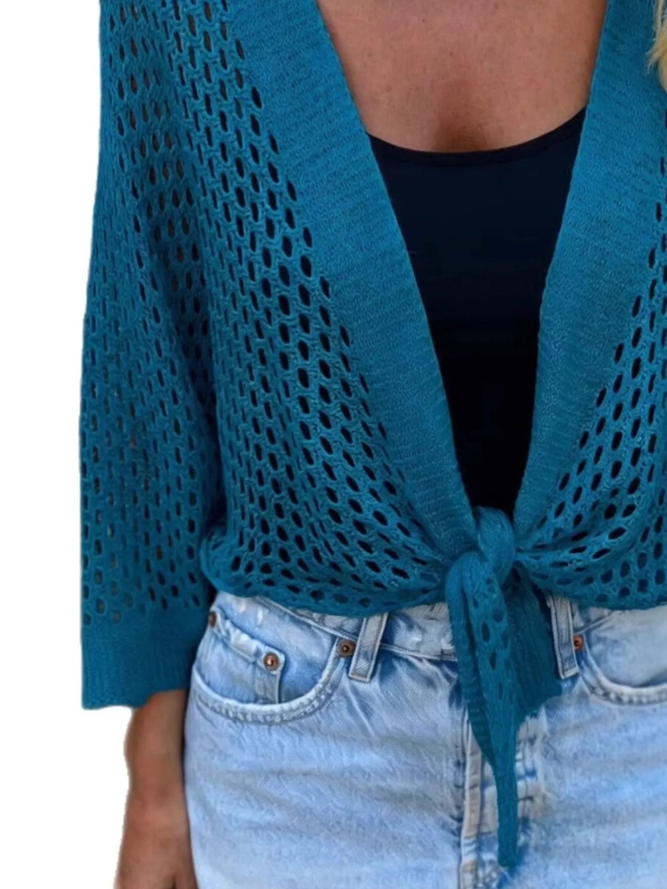 Tie-Front Crochet Knit Cover Up With Openwork Detailing - Southern Shores Clothing