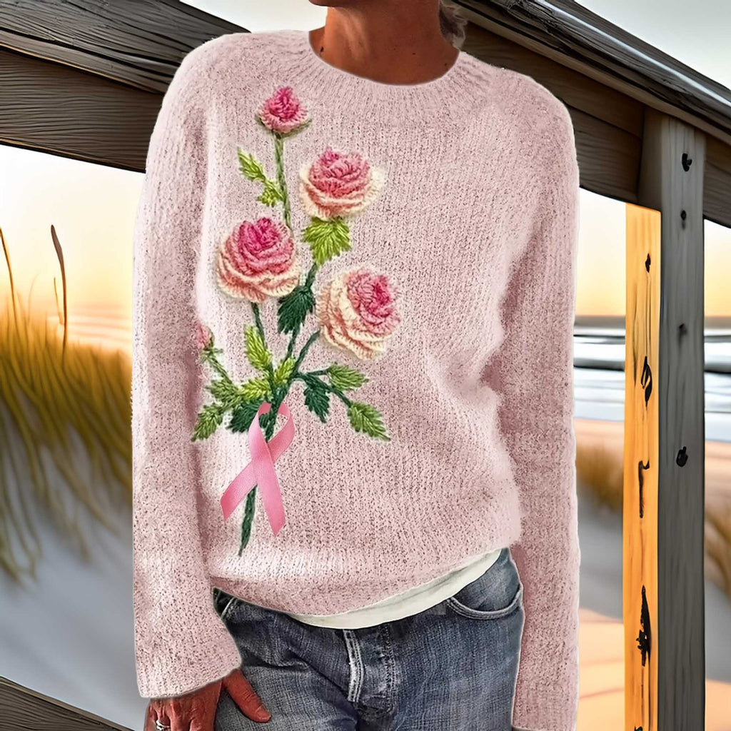 Southern Shores Casual Flower Round Neck Long Sleeve Sweater