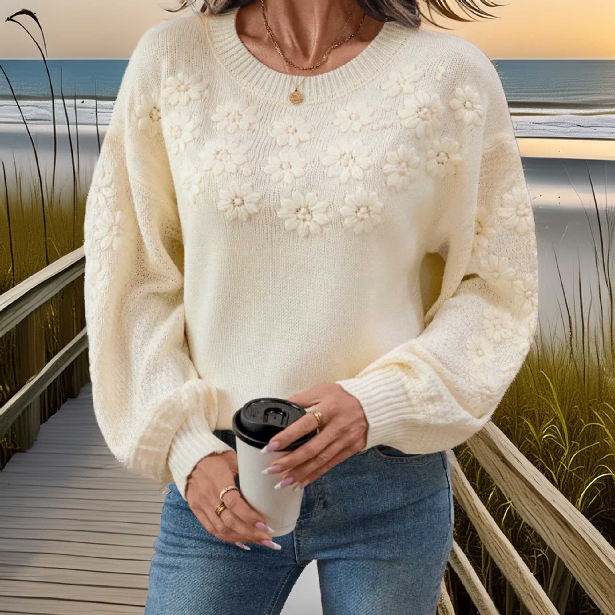 Southern Shores Women's Floral Long Sleeve Sweater