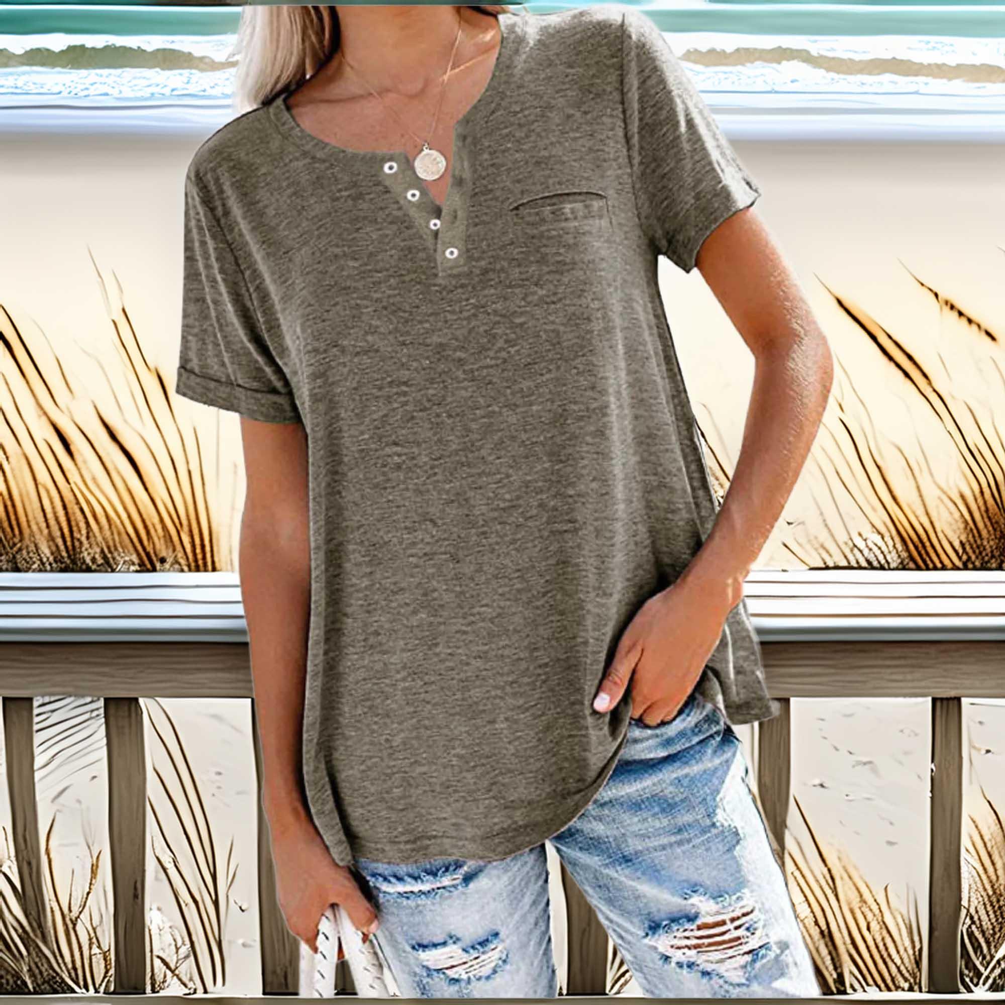 Notched Short Sleeve Plus Size T Shirt Casual Wear - Southern Shores Clothing