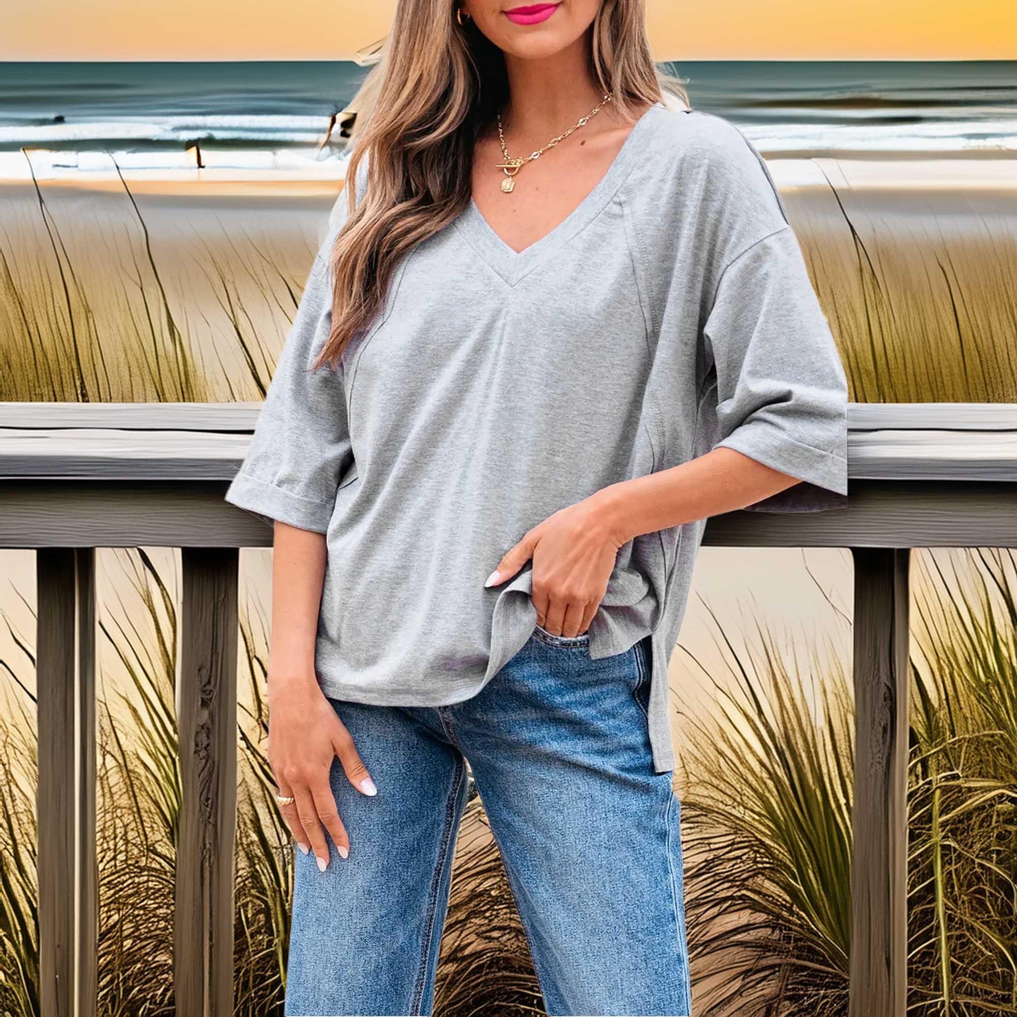 Oversized Raglan V-Neck T-Shirt Half Sleeve - Southern Shores Clothing