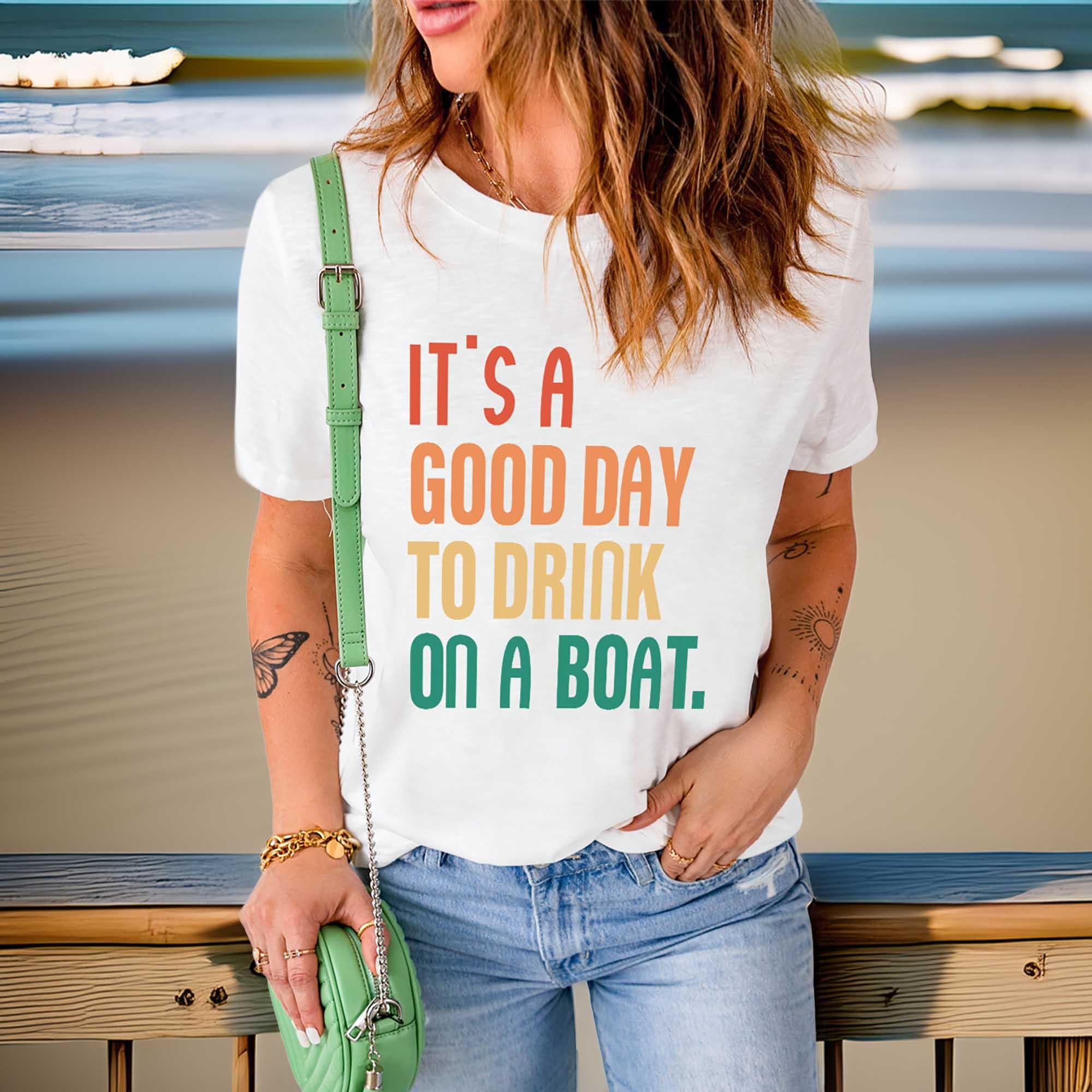 Casual Graphic T Shirt With Boat Design And Stretch Fabric - Southern Shores Clothing