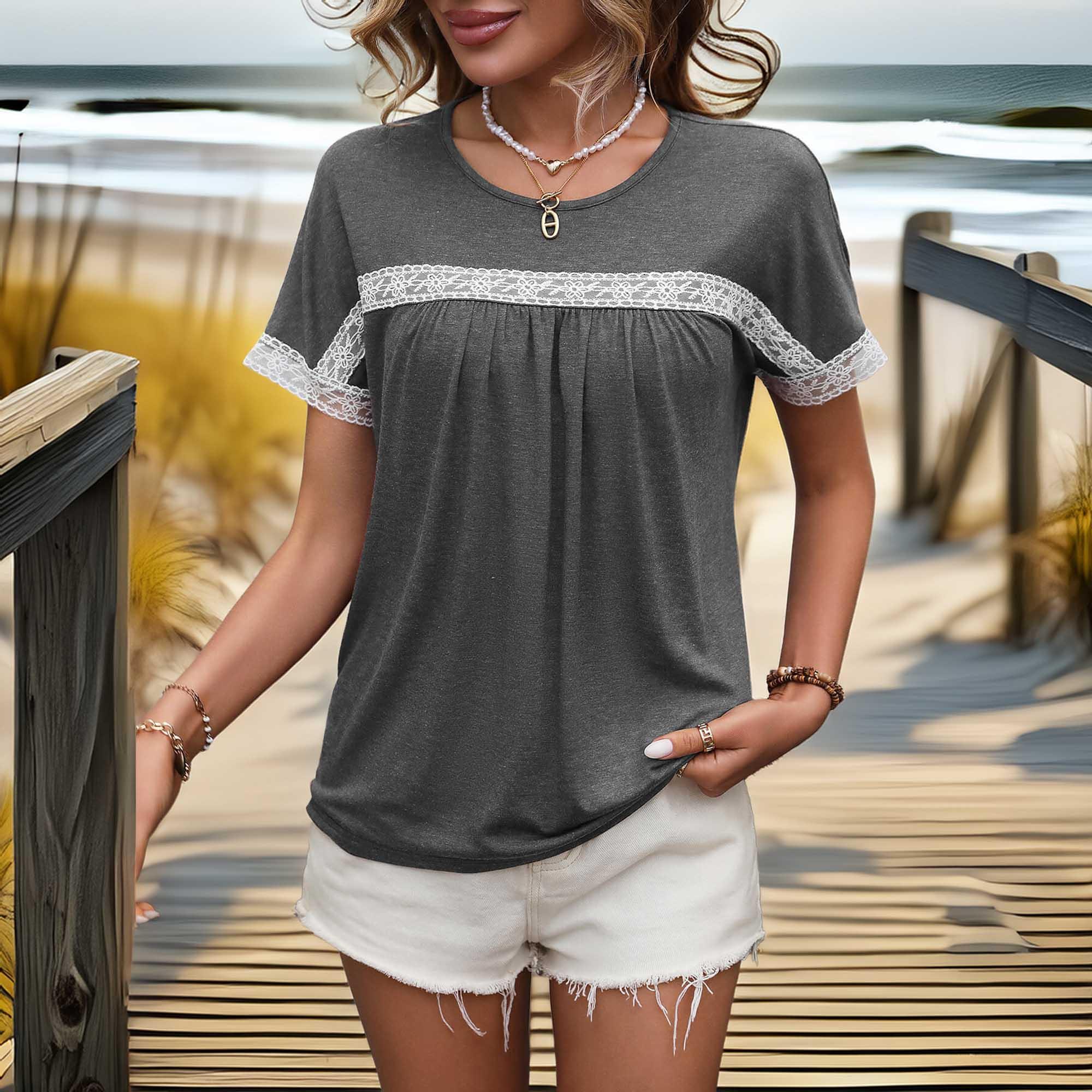 Contrast Pattern Round Neck Short Sleeve Stretch Tee - Southern Shores Clothing