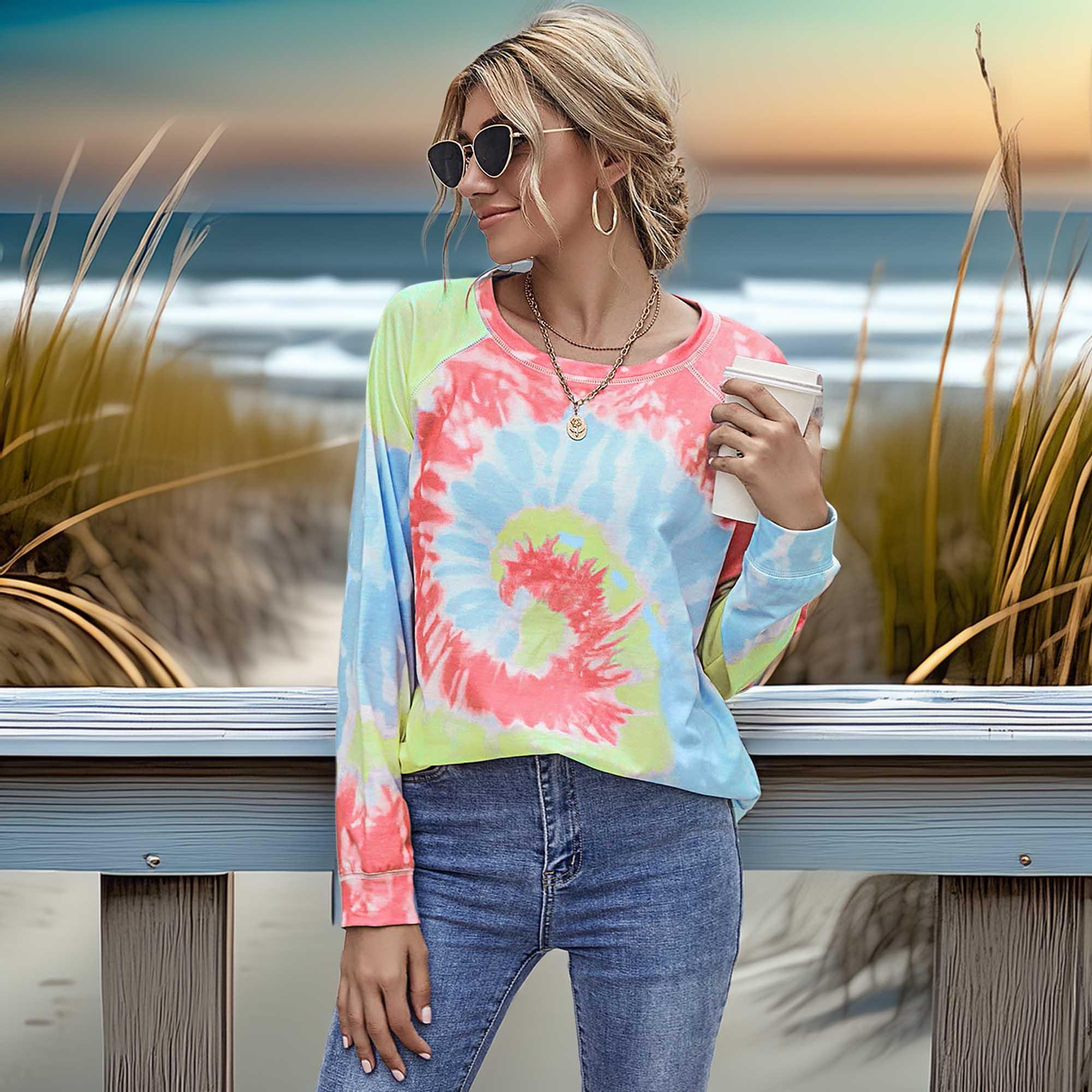 Printed Round Neck Raglan Long Sleeve Shirt - Southern Shores Clothing