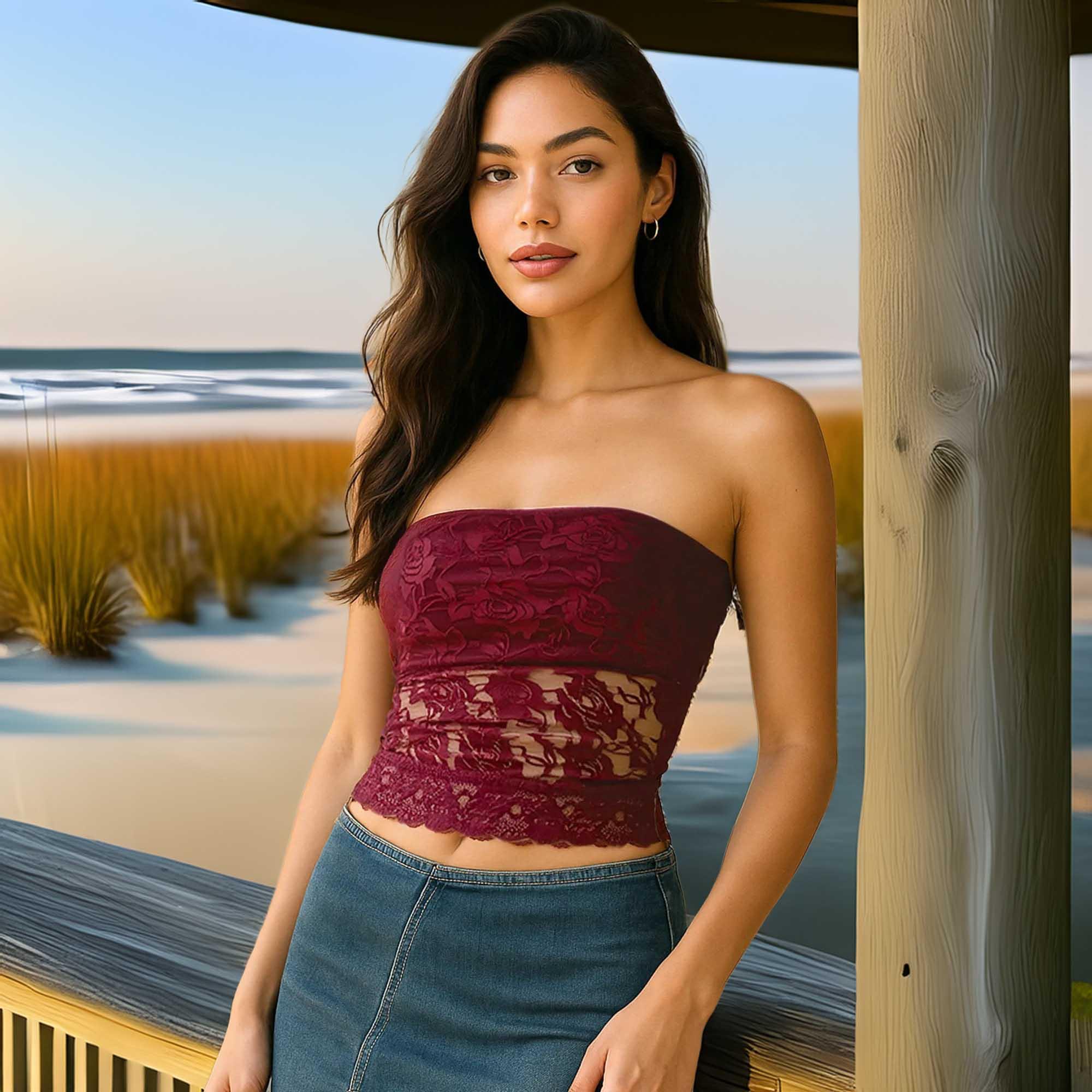 Lace Strapless Tube Top With Slight Stretch Feature - Southern Shores Clothing