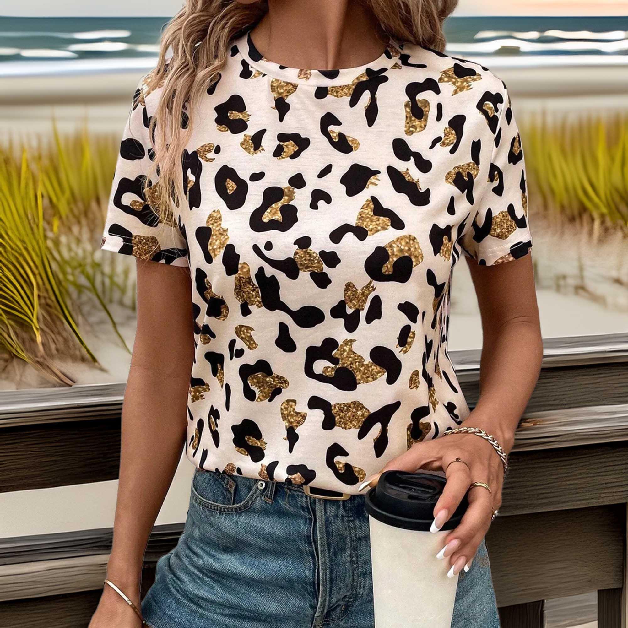 Leopard Print Slightly Stretchy Short Sleeve T Shirt - Southern Shores Clothing