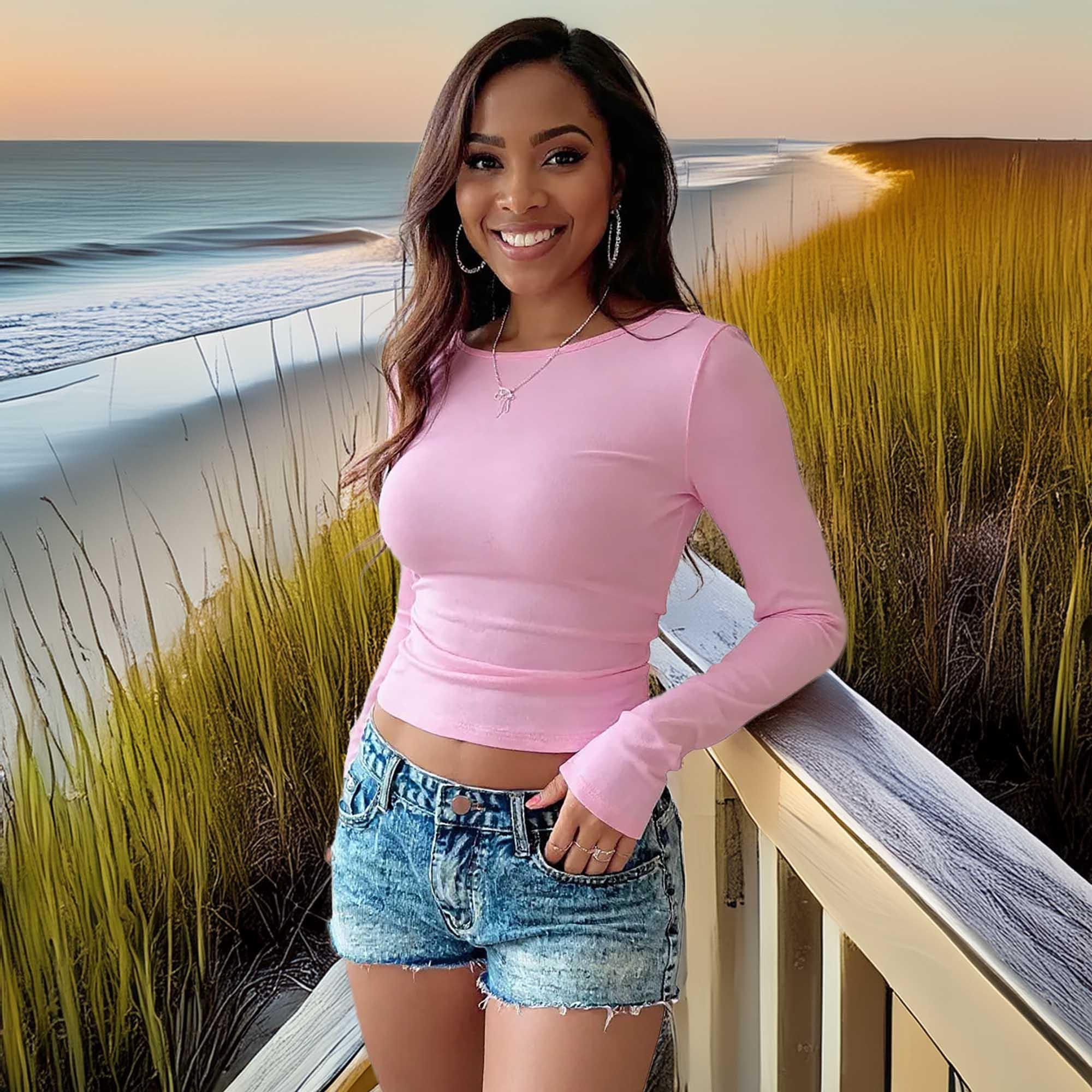 Long Sleeve Fitted Tee With Soft Stretch Knit - Southern Shores Clothing