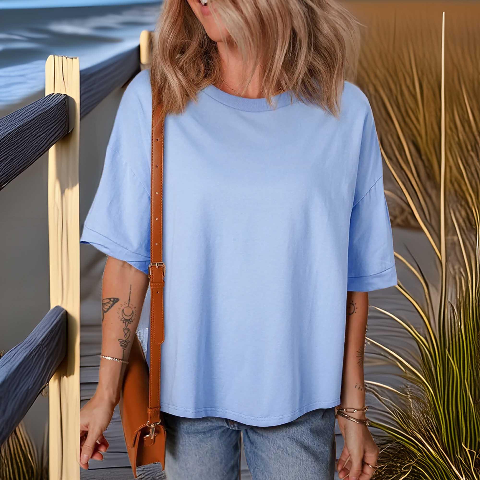 Slightly Stretchy Loose Half Sleeve Hi Low Hem Tee - Southern Shores Clothing