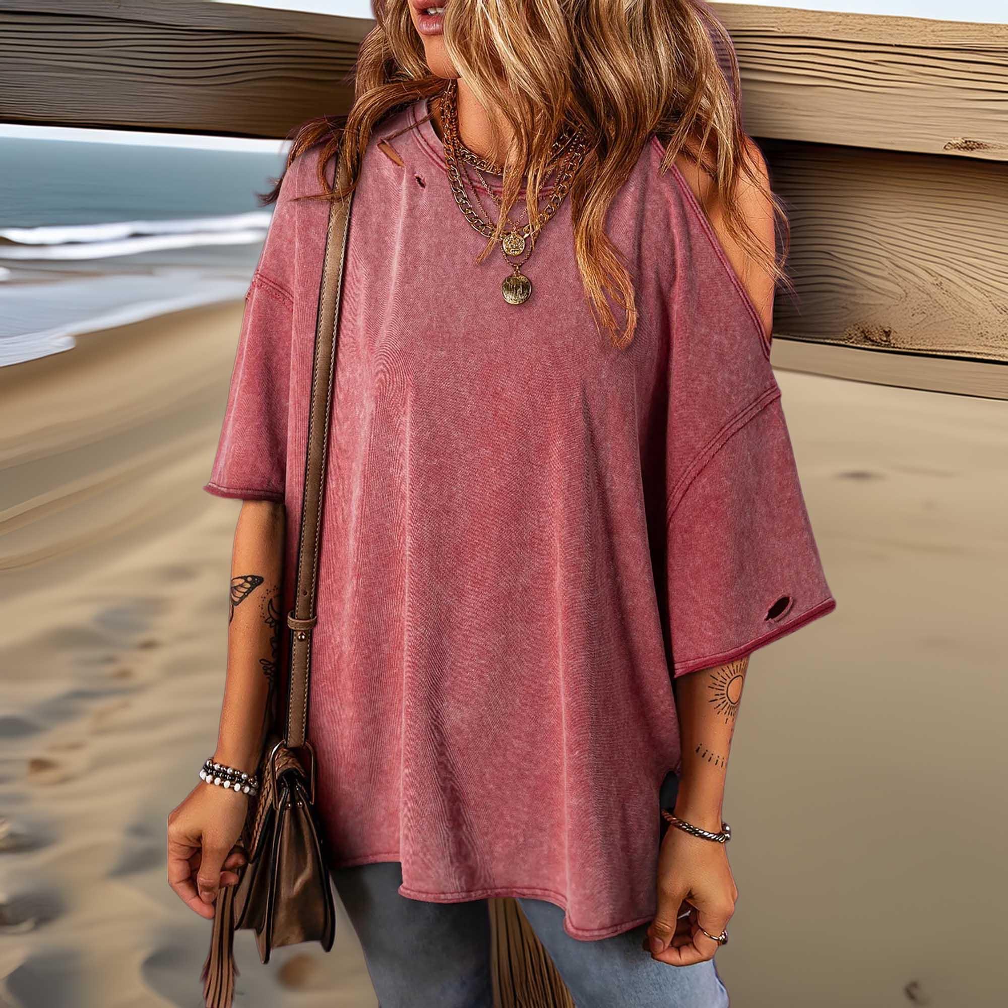 One Shoulder Oversized Tunic T Shirt Cotton - Southern Shores Clothing