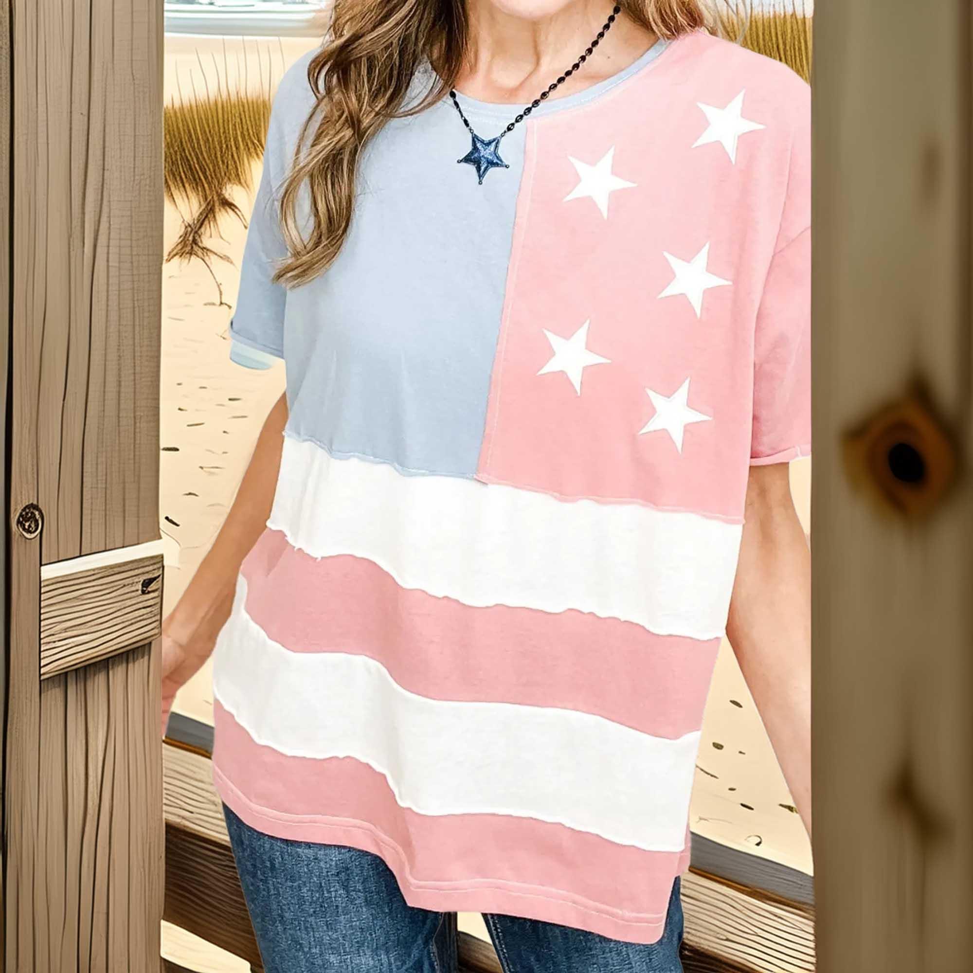 Patriotic Star Block Stretch T Shirt Casual Wear - Southern Shores Clothing