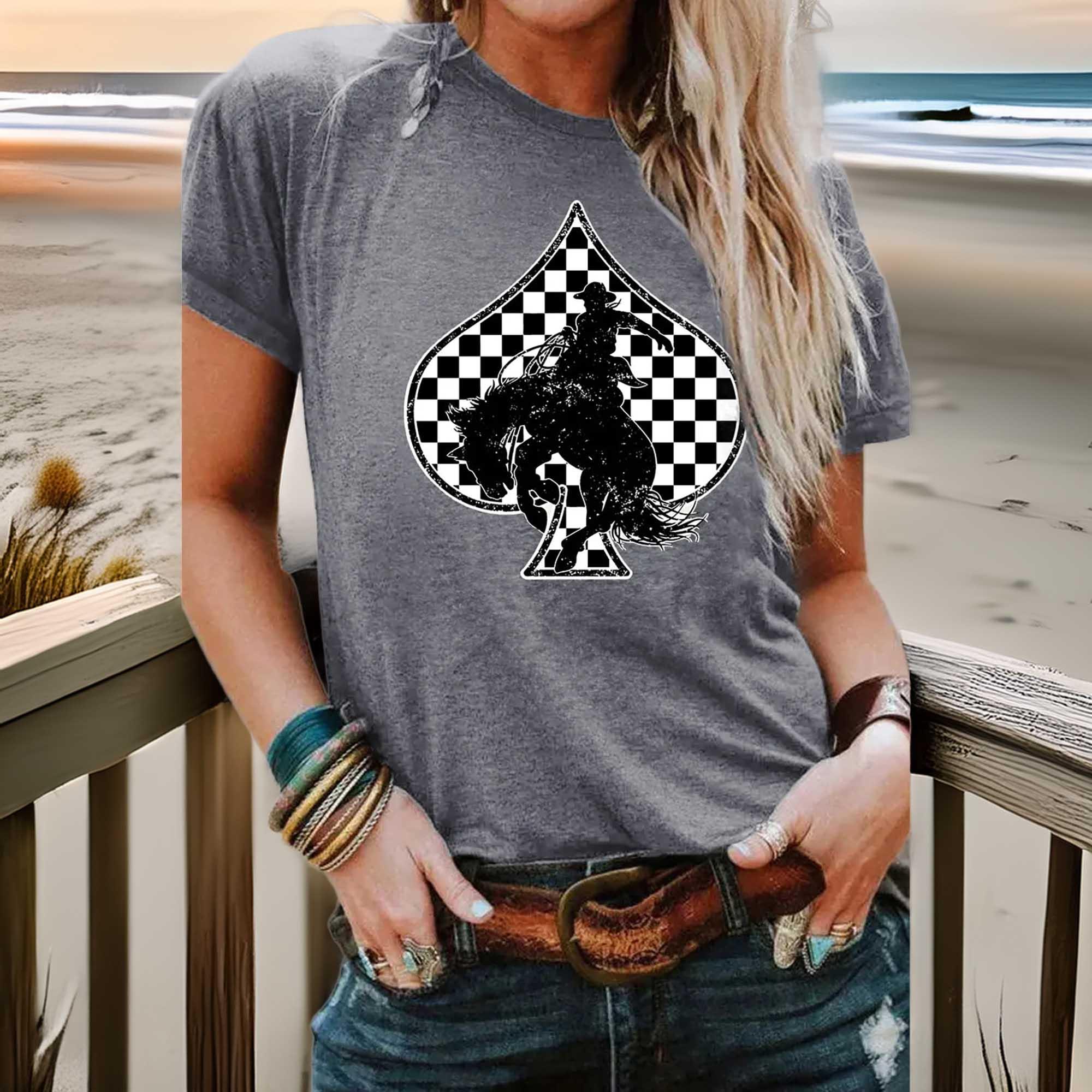 Rodeo Check Spades Western Graphic T Shirt - Southern Shores Clothing