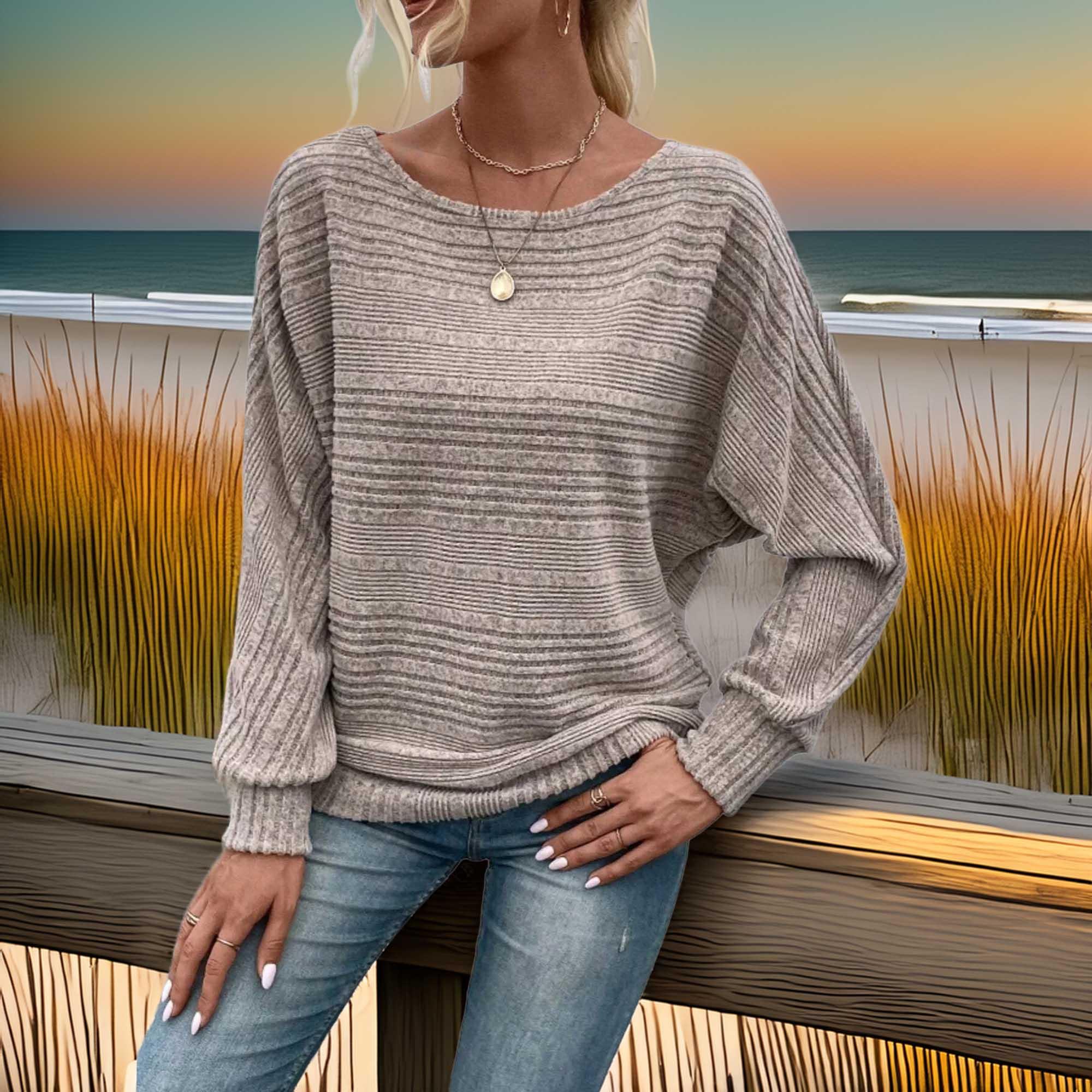 Ribbed Round-Neck Long-Sleeve T-Shirt With Slight Stretch - Southern Shores Clothing