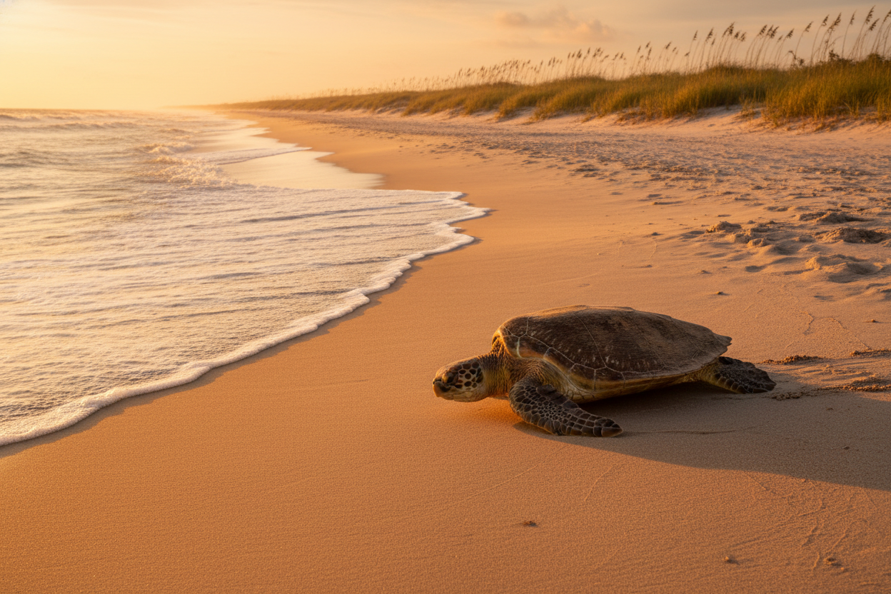 sea turtle on the oak island nc coast beach 
