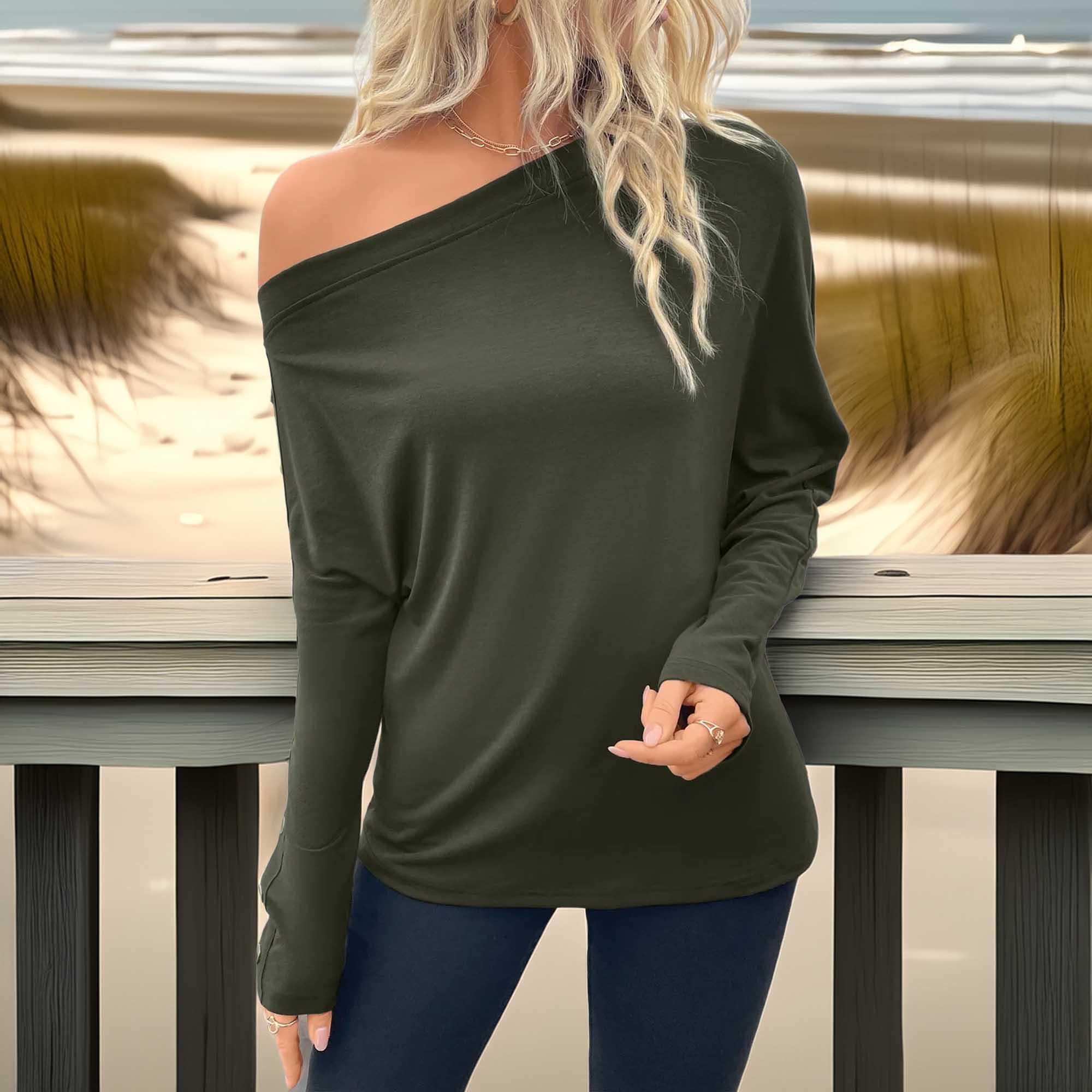 Asymmetrical Single Shoulder Long Sleeve Shirt - Southern Shores Clothing