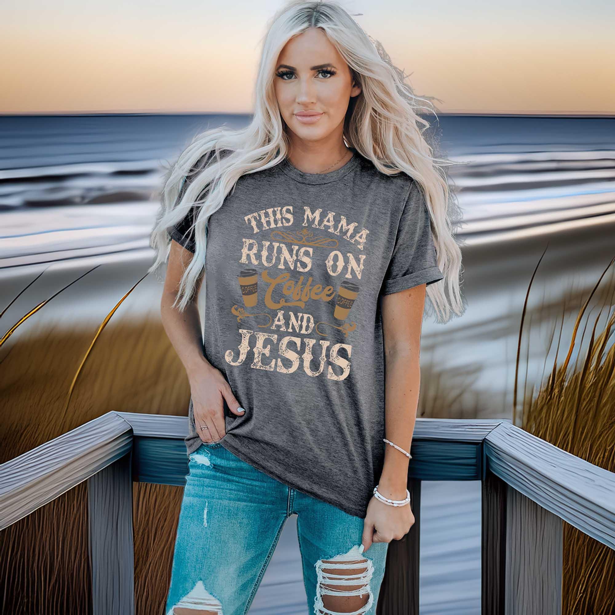 Casual Slogan Graphic Round Neck Short Sleeve Shirt - Southern Shores Clothing