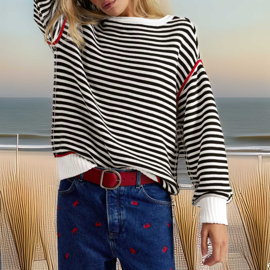 Southern Shores Women's Striped Ribbed Long Sleeve Sweater