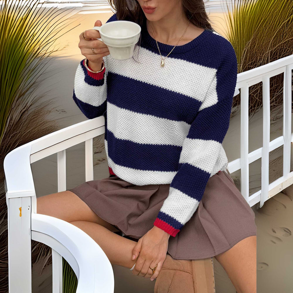 Southern Shores Striped Round Neck Stretch Sweater