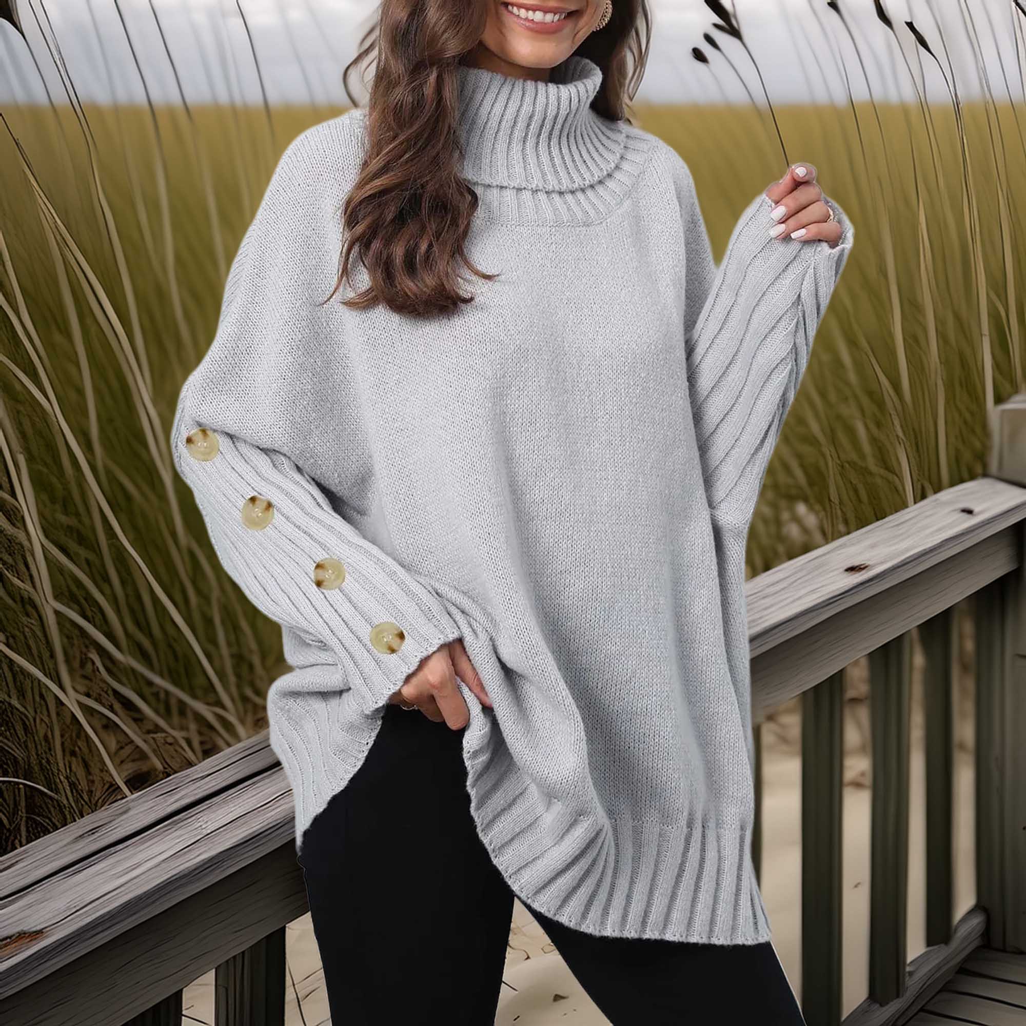 Southern Shores Women's Turtleneck Sweater with Decorative Buttons