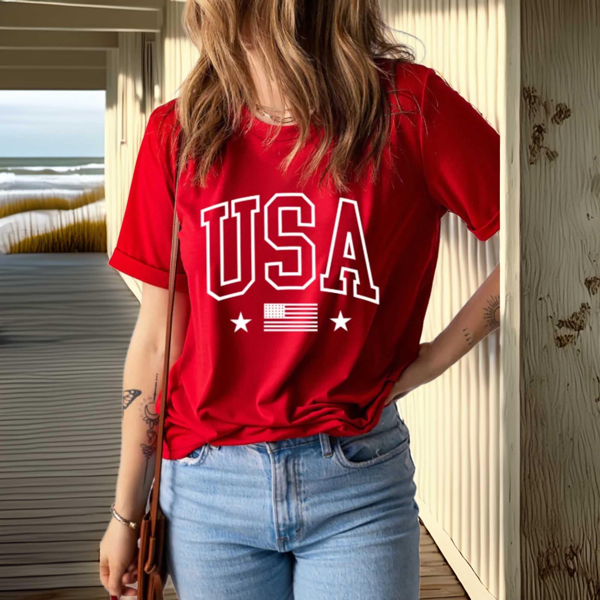 American Flag Crewneck T Shirt With Stretch Basic Fit - Southern Shores Clothing