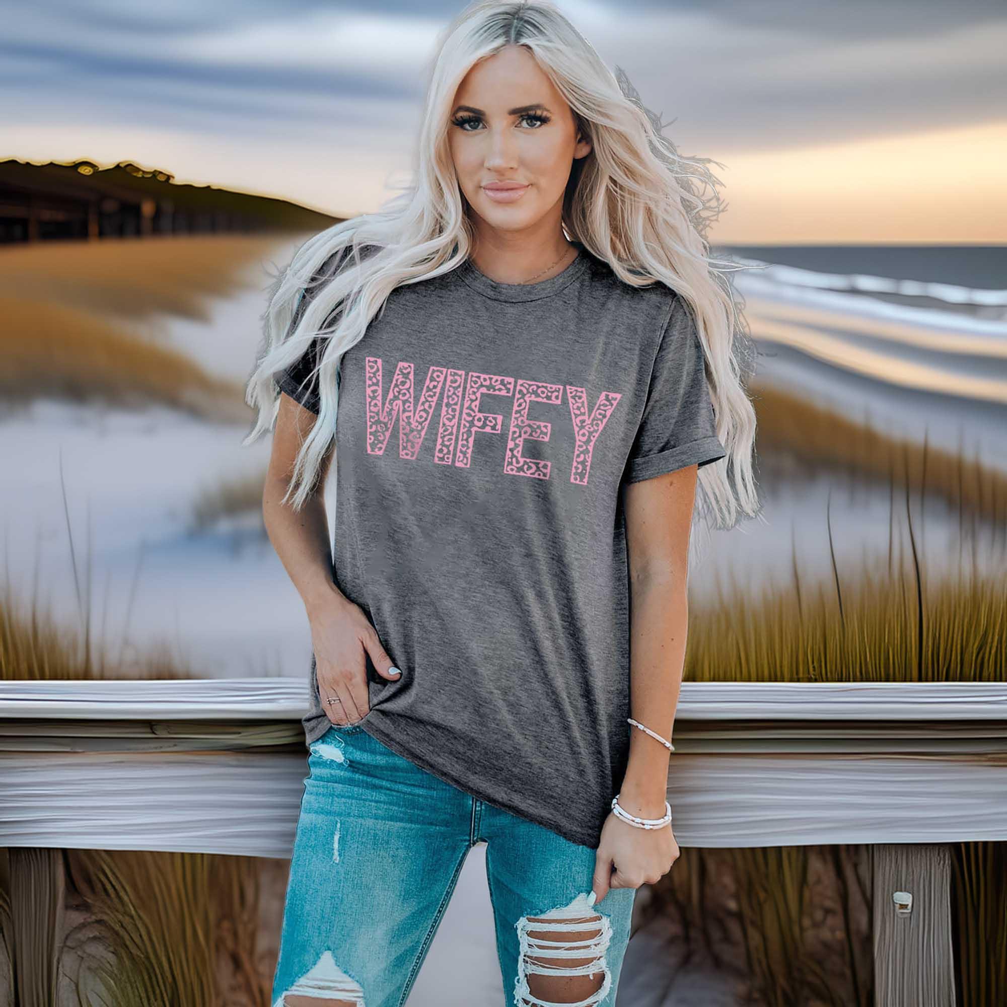 Leopard Print Graphic Short Sleeve Tee With Stretch - Southern Shores Clothing