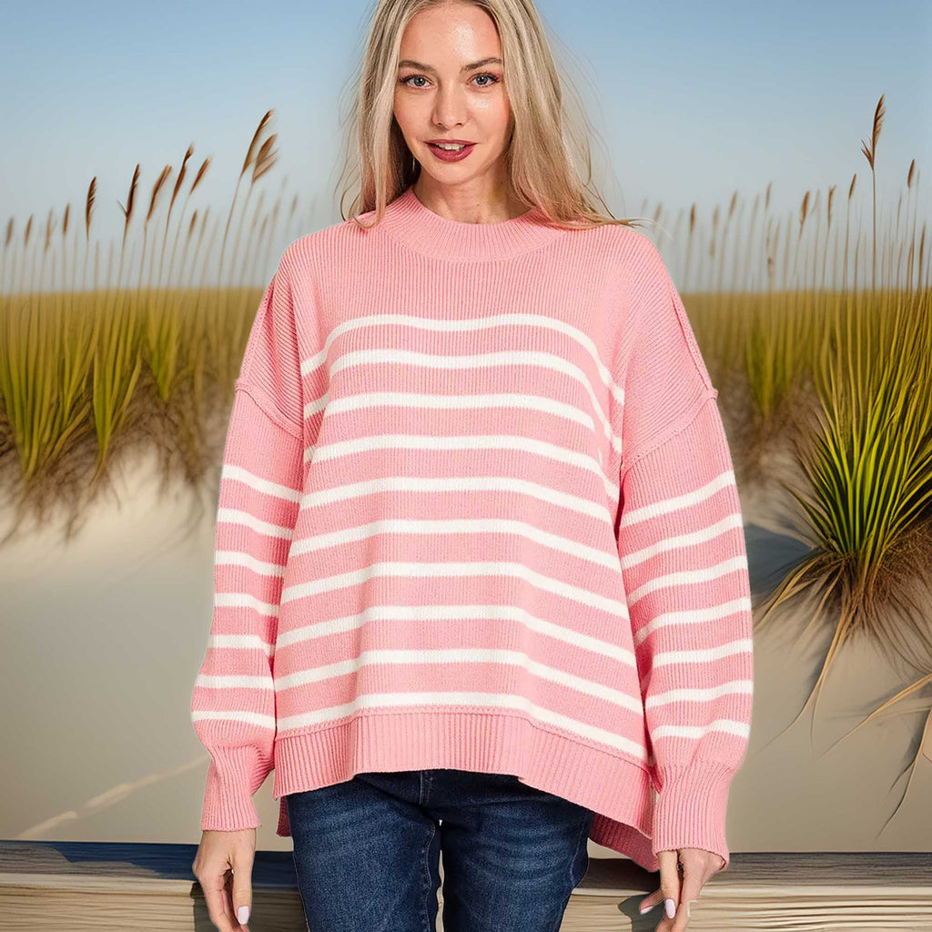 Southern Shores Women's Exposed Seam Striped Oversized Sweater